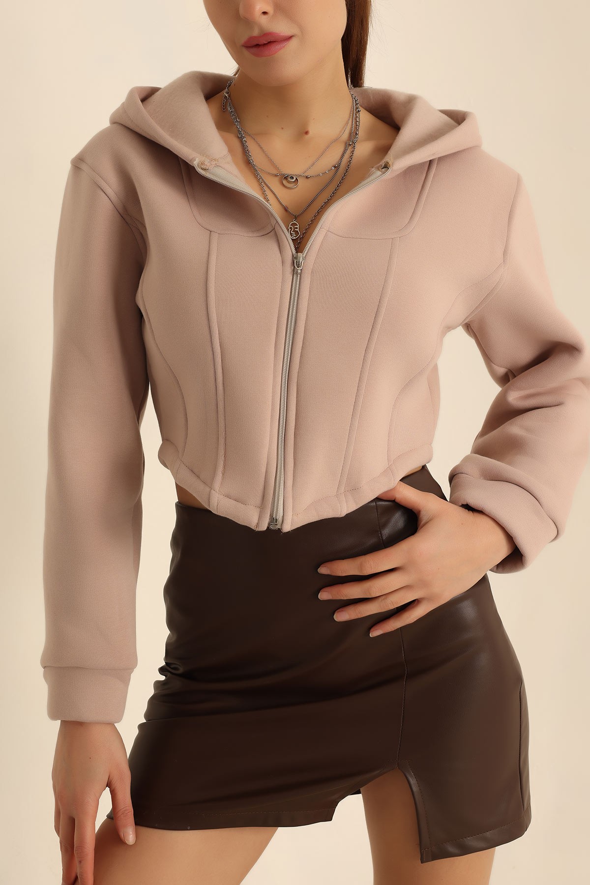 Taş Şardonlu Kapüşonlu Bayan Sweat -T 223904