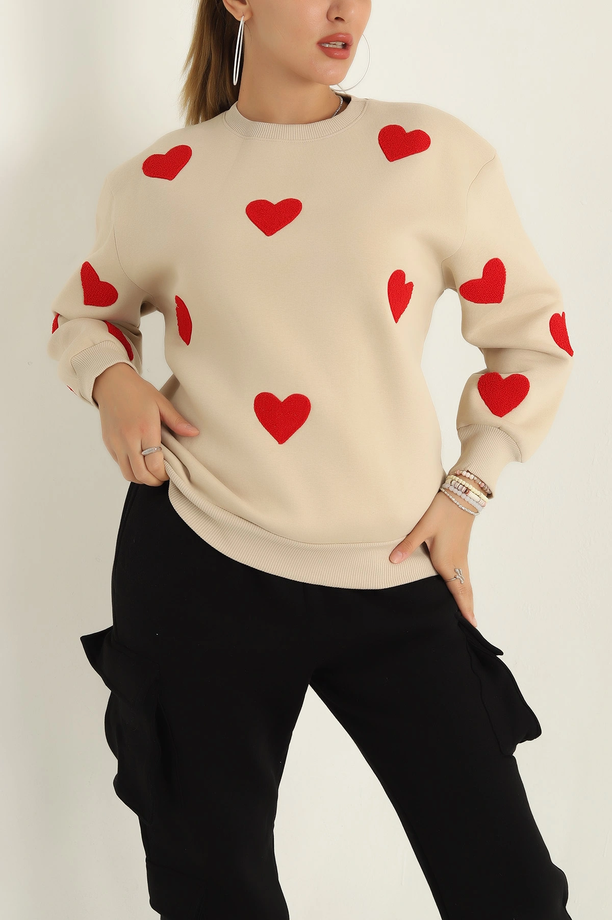Taş Şardonlu Süzene Nakışlı Bayan Sweat 300649