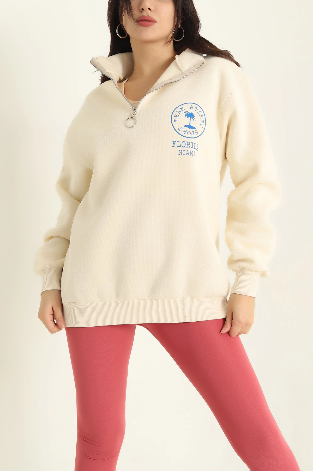 Taş Şardonlu Yarım Fermuarlı Bayan Sweat 326431
