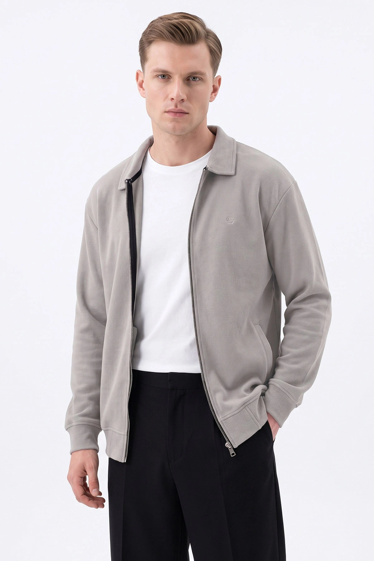 Taş Selanik Polo Yaka Fermuarlı Erkek Hırka 494536