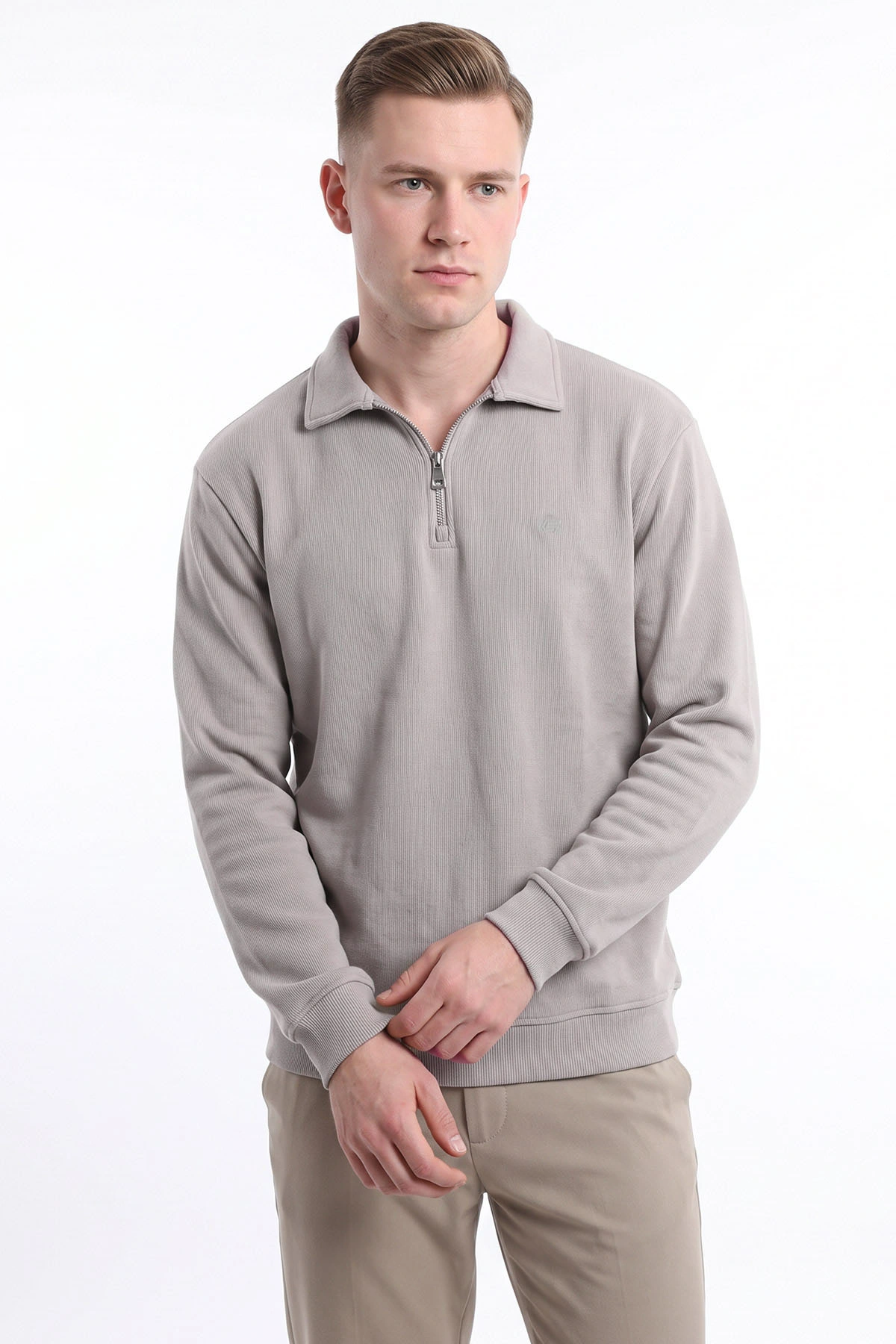 Taş Selanik Yarım Fermuarlı Polo Yaka Erkek Sweatshirt 494489