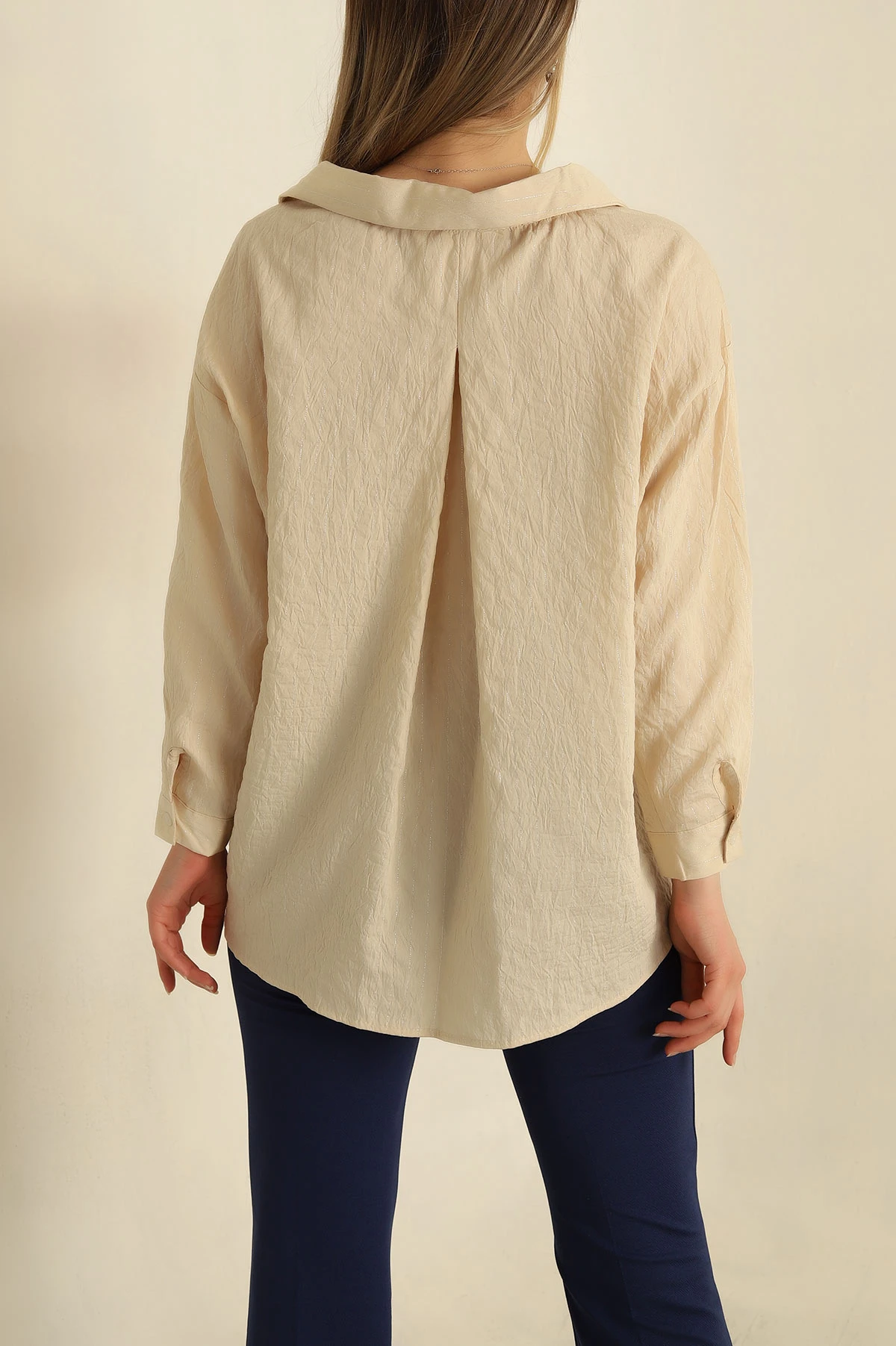 Taş Sim Çizgili Oversize Gömlek 260808