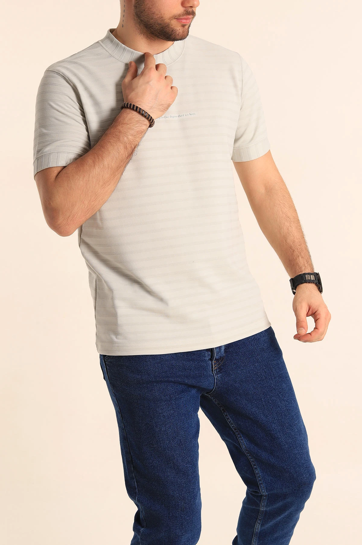 Taş Slim Fit Çizgi Detay Likralı Erkek Tişört 248121