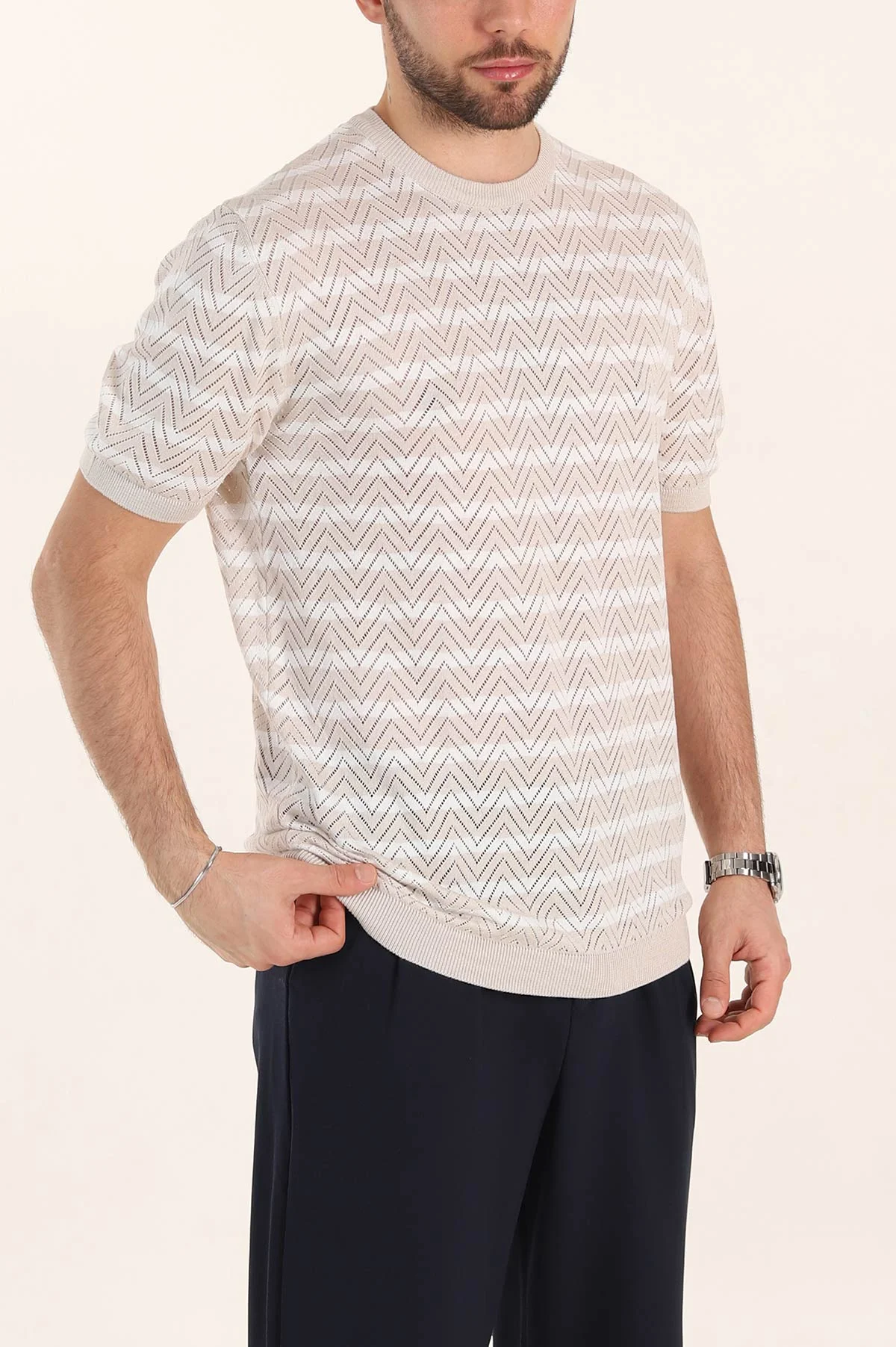 Taş Slim Fit Çizgili Bisiklet Yaka Erkek Triko Tişört 358313