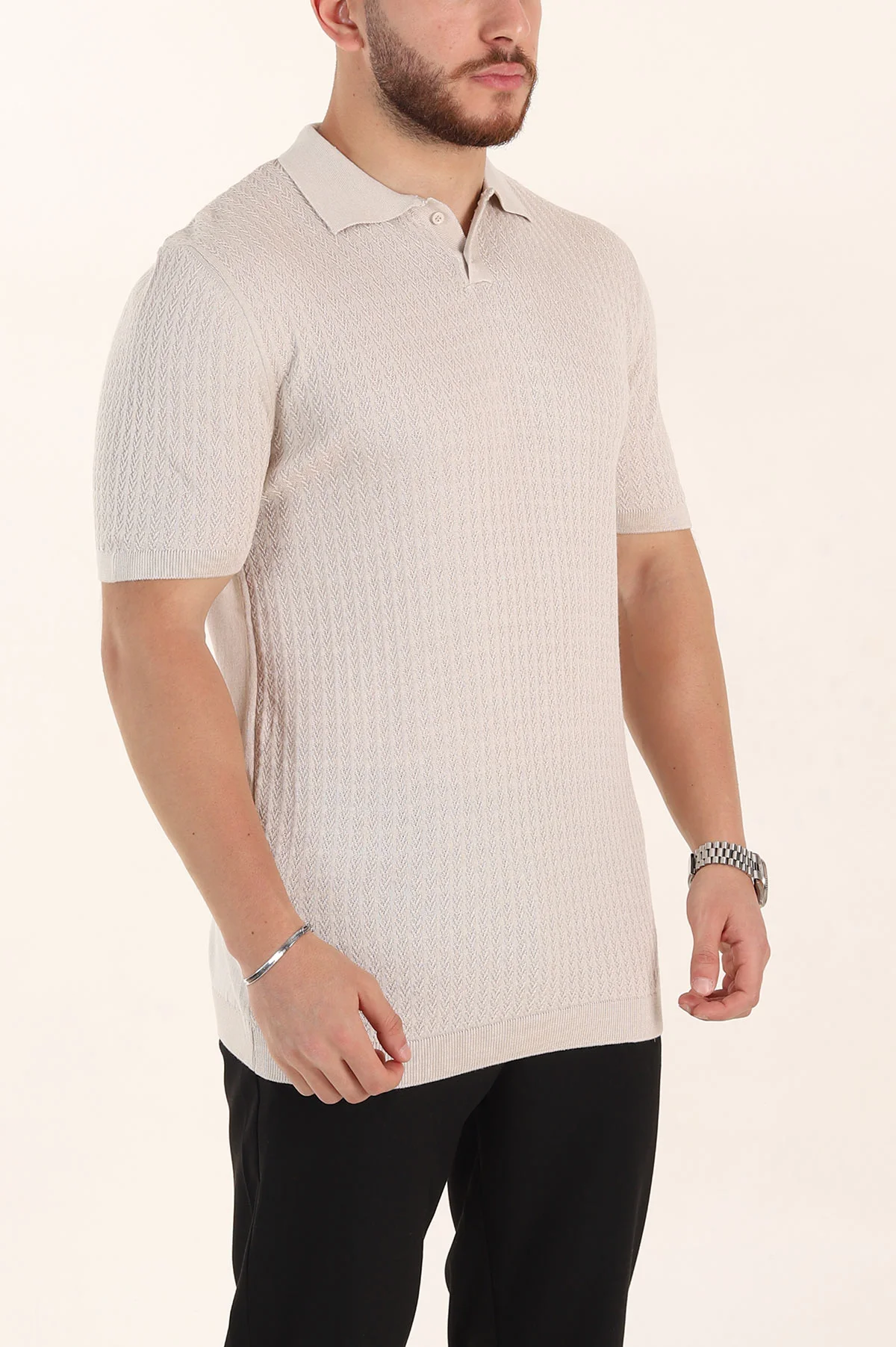 Taş Slim Fit Desenli Düğmeli Polo Yaka Erkek Tişört 358320