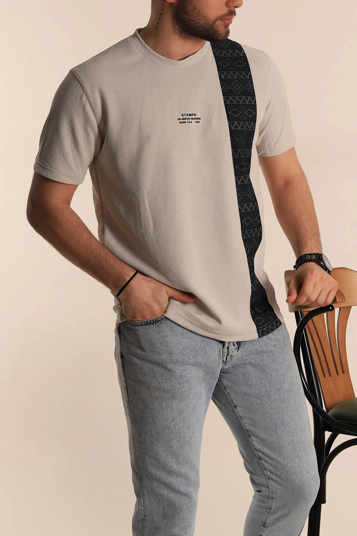 Taş Slim fit Desenli Yazı Detay Erkek Tişört 268630