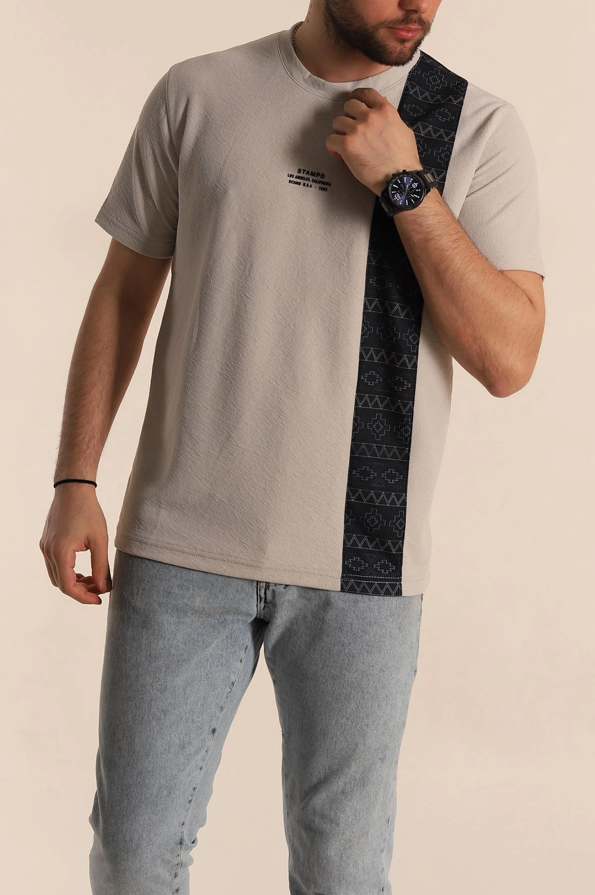 Taş Slim fit Desenli Yazı Detay Erkek Tişört 268630