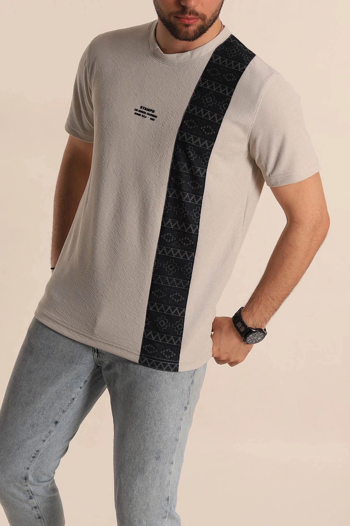 Taş Slim fit Desenli Yazı Detay Erkek Tişört 268630