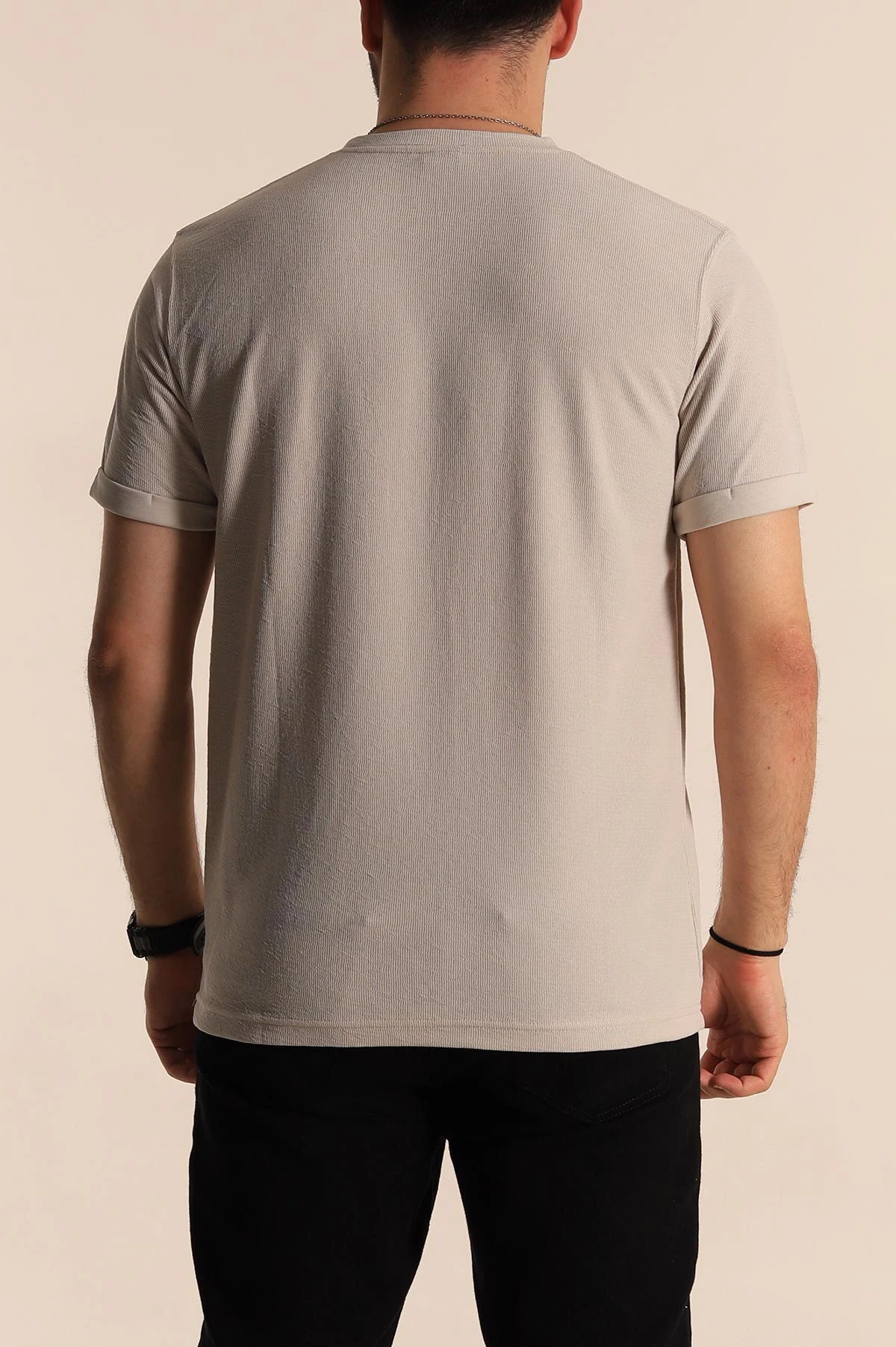 Taş Slim Fit Etnik Desen Yamalı Duble Kol Erkek Tişört 268711