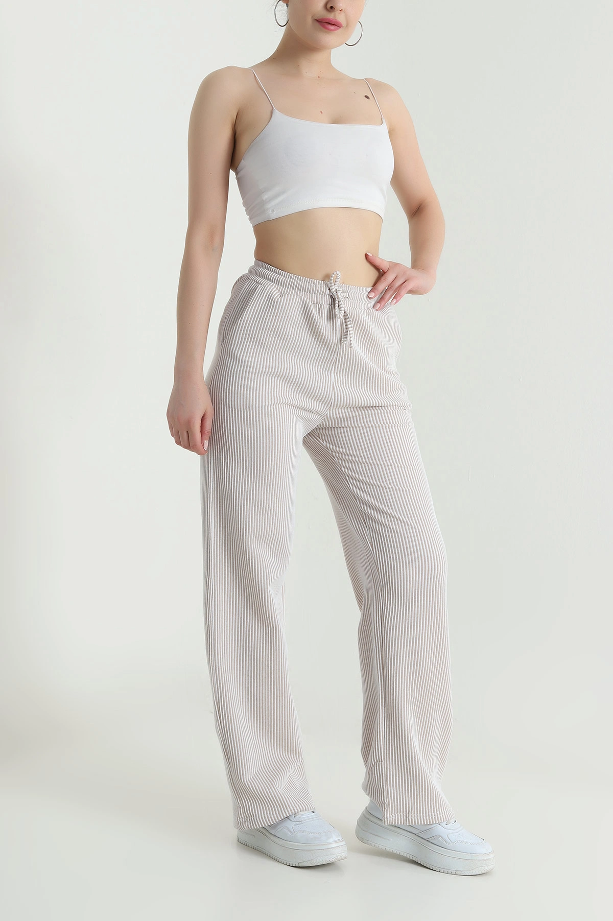 Taş Su Yolu Çizgili Kadın Pantolon 473892