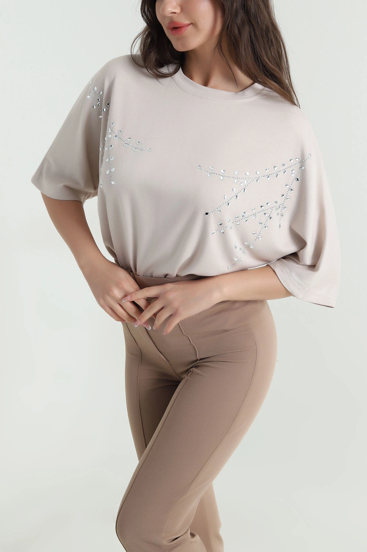 Taş Taş İşlemeli Modal Kadın Bluz 463028