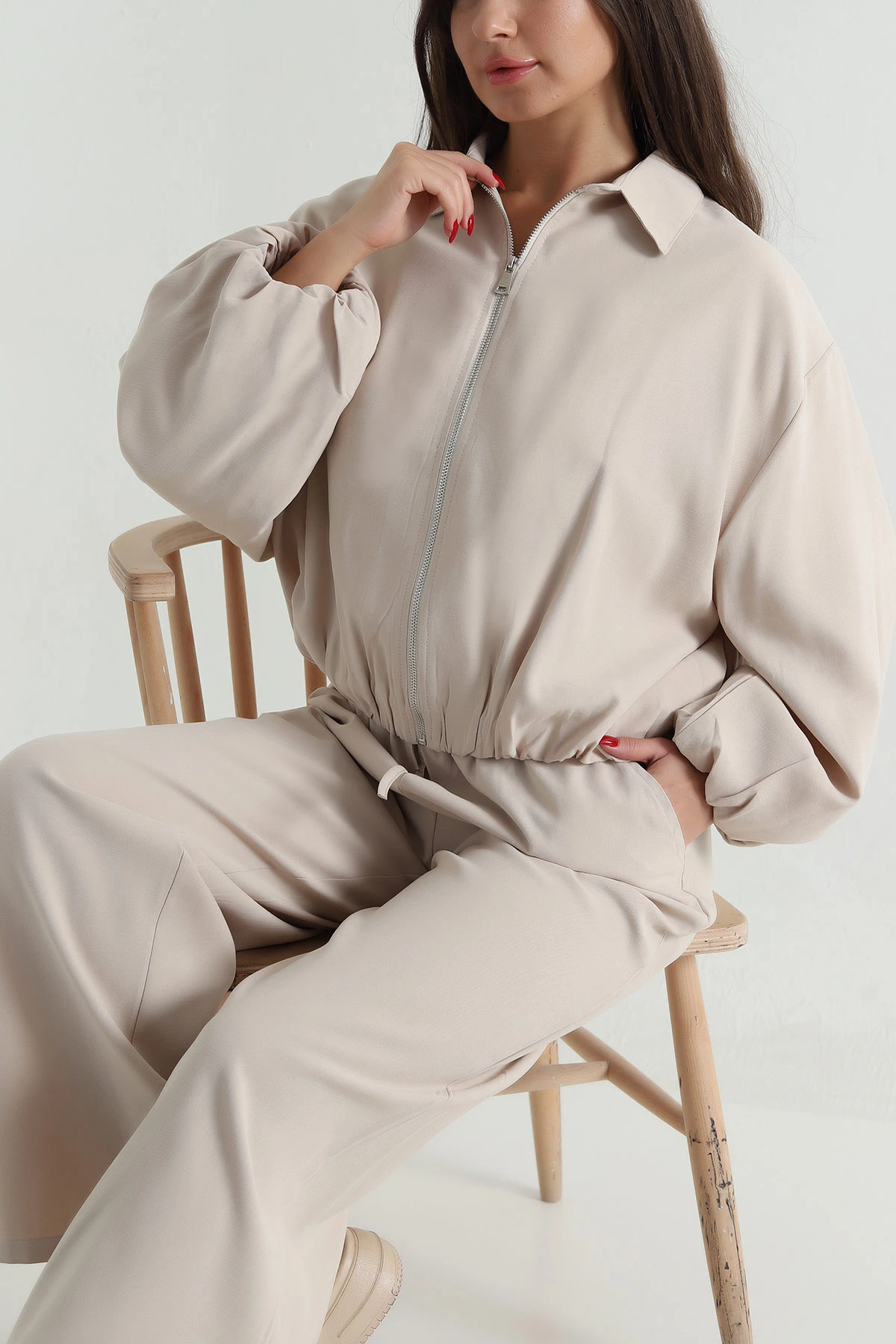 Taş Tencel Gabardin Astarlı Kadın İkili Takım 490936