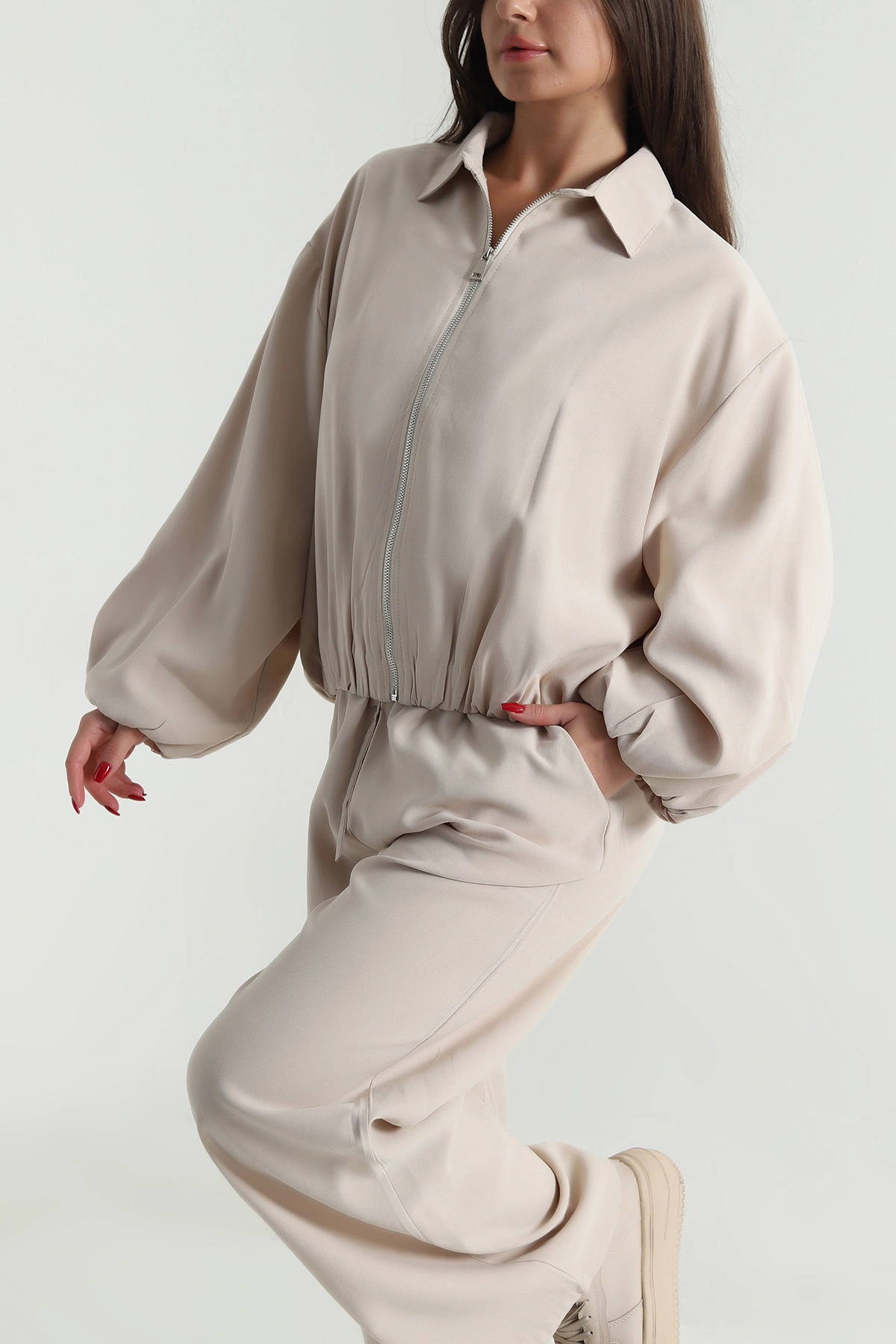 Taş Tencel Gabardin Astarlı Kadın İkili Takım 490936