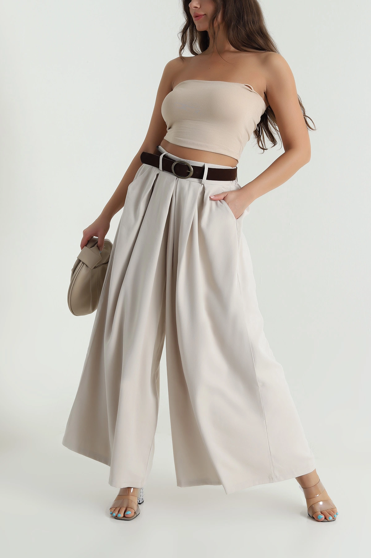 Taş Tencel Pileli Kadın Pantolon 483934