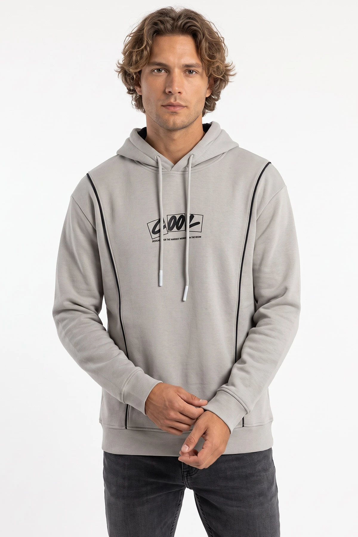 Taş Üç İp Şardonlu Kapüşonlu Erkek Sweatshirt 500077