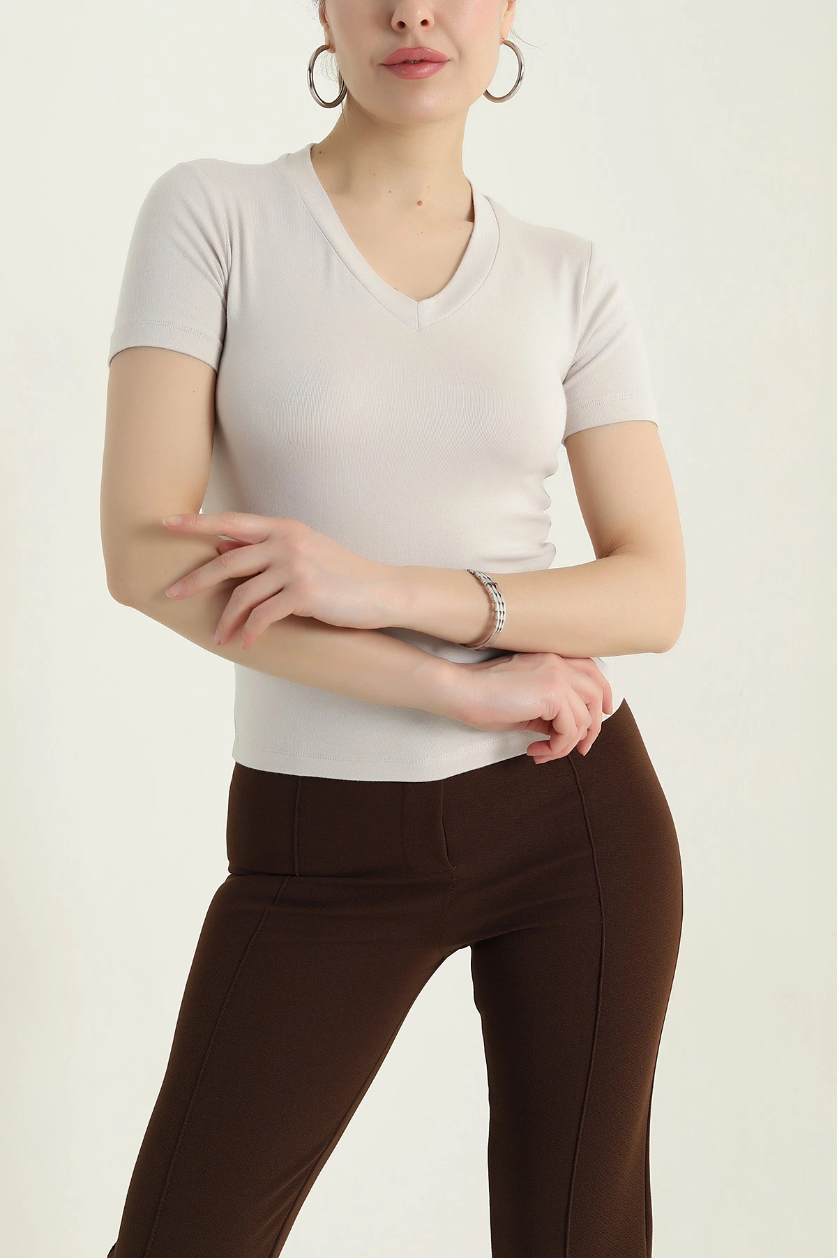 Taş V Yaka Likralı Kadın Bluz 437224