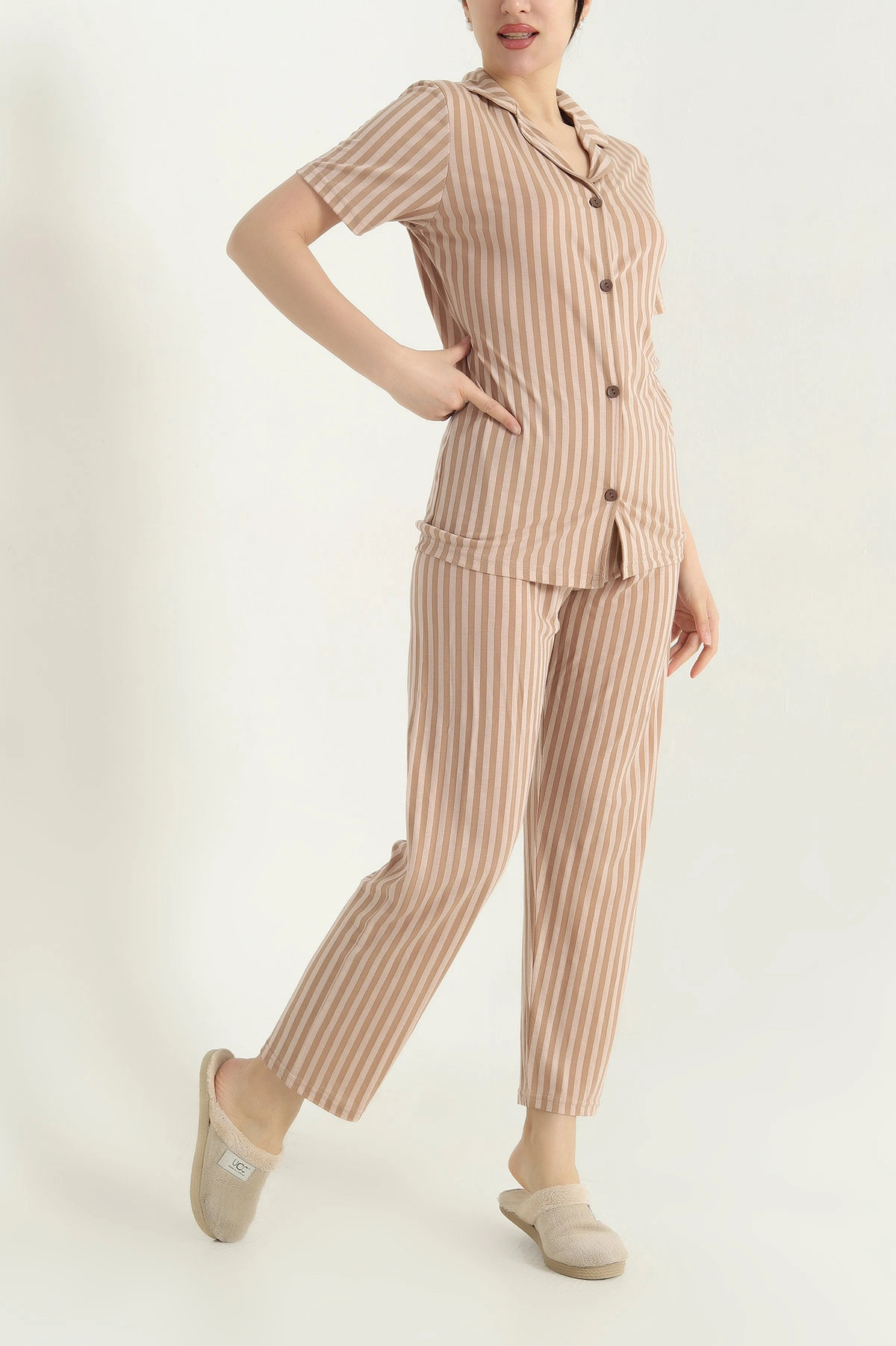 Taş Viskon Düğmeli Kadın Pijama Takımı 341731