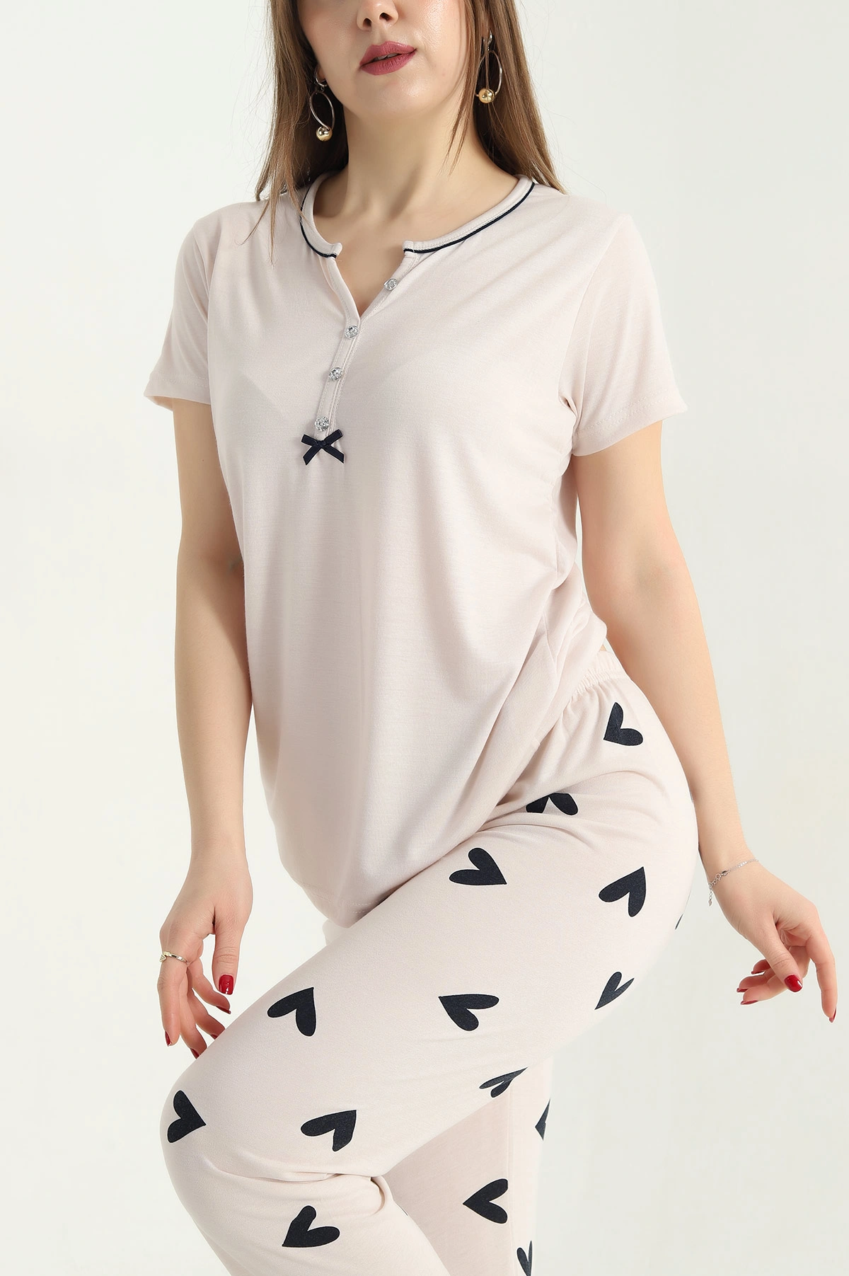 Taş Viskon Kısa Kol Bayan Pijama Takımı 338234