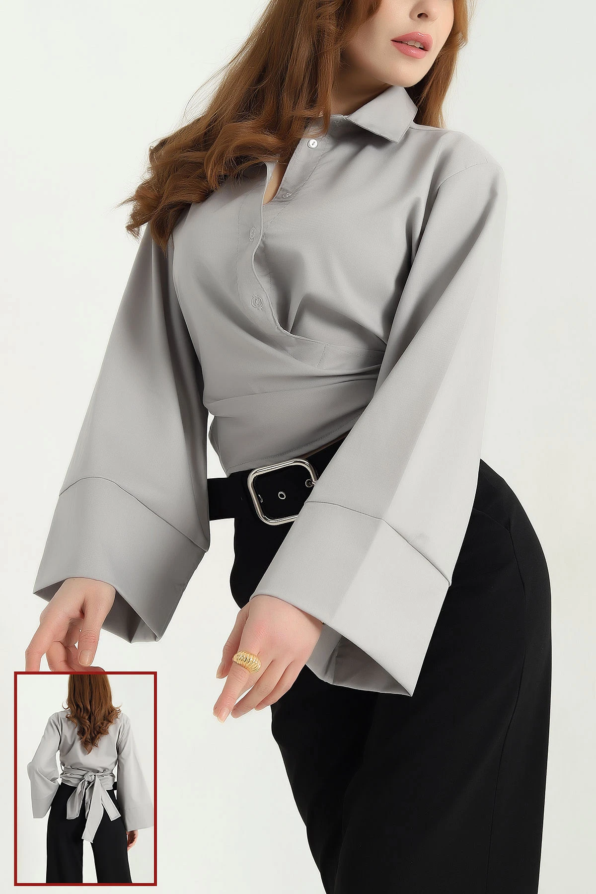 Taş Yandan Bağlamalı Bayan Poplin Gömlek 337795