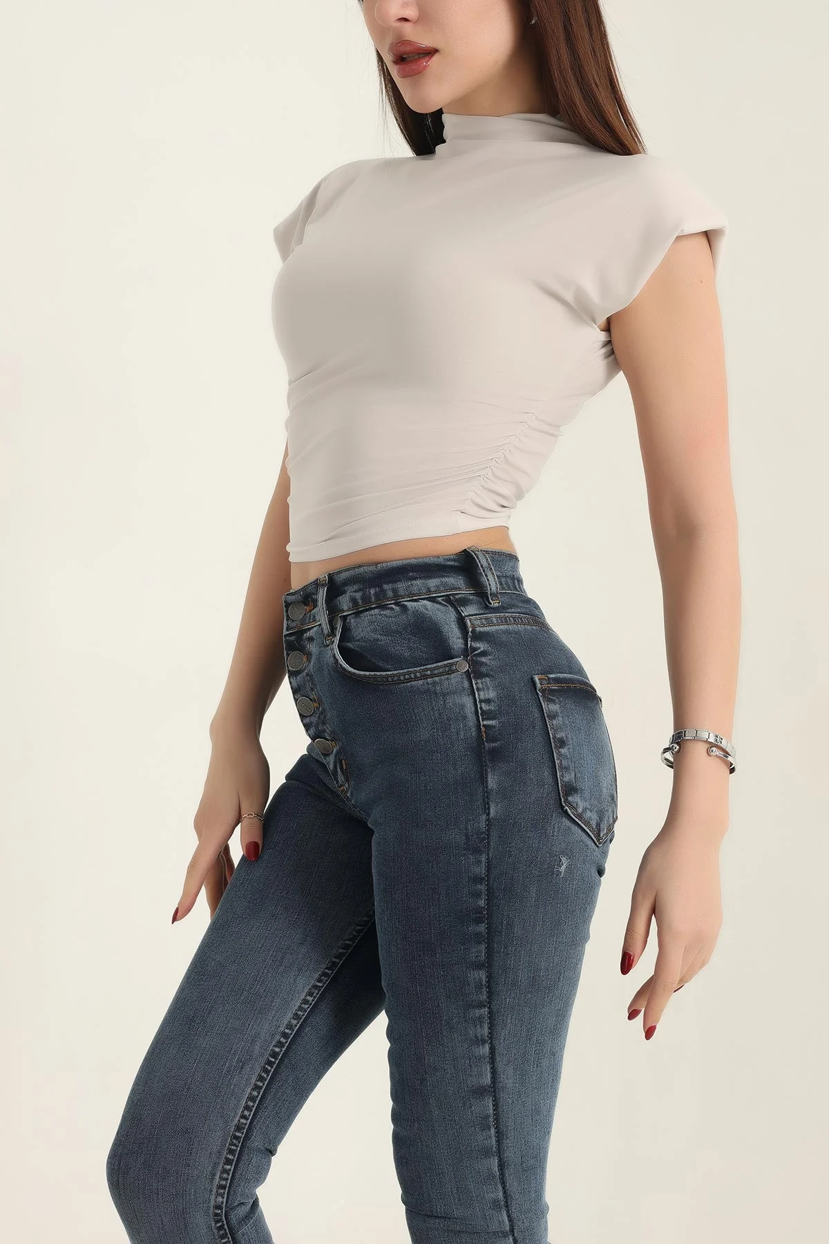 Taş Yanları Büzgülü Vatkalı Sandy Bluz 337518