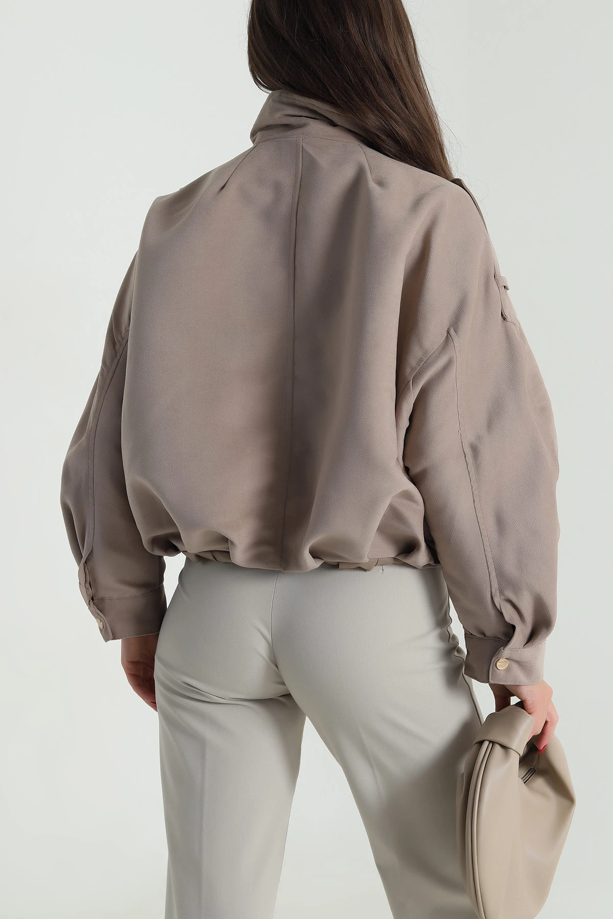 Taş Yarasa Kol Kadın Süet Bomber Mont 490559