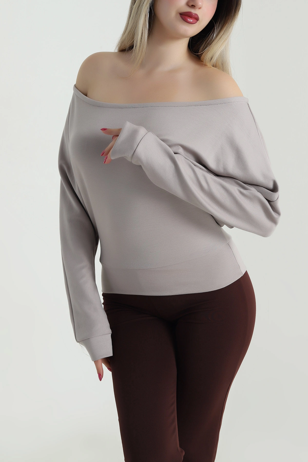 Taş Yarasa Kol Modal Kadın Bluz 491739