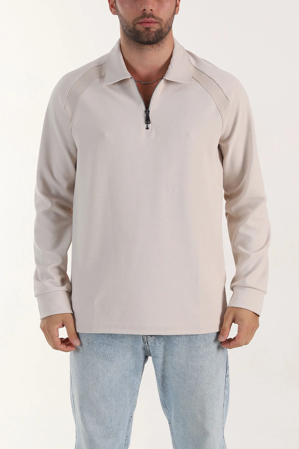 Taş Yarım Fermuarlı Polo Yaka Erkek Sweatshirt 397129