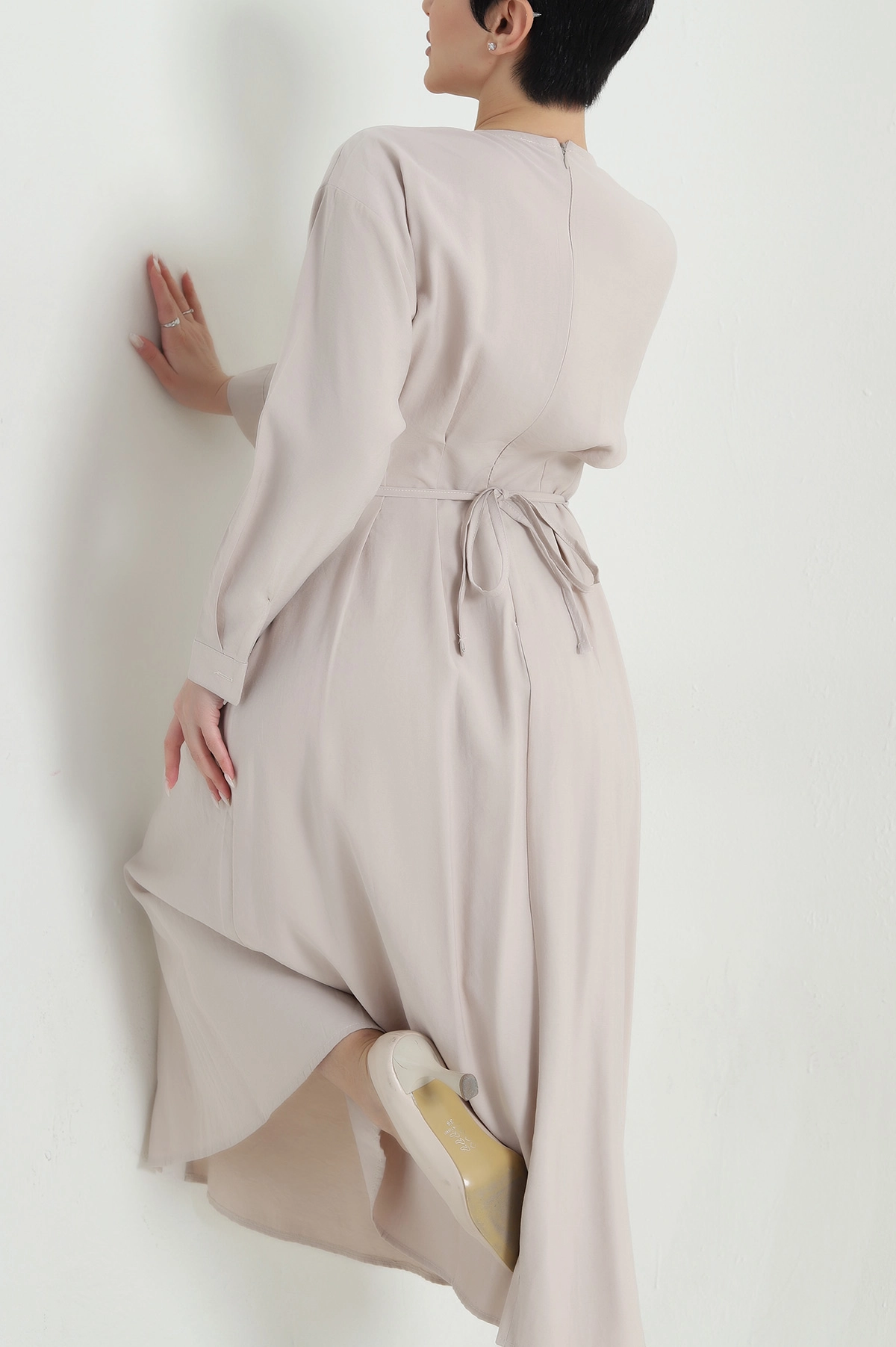 Taş Yırtmaçlı Tencel Kadın Elbise 449040