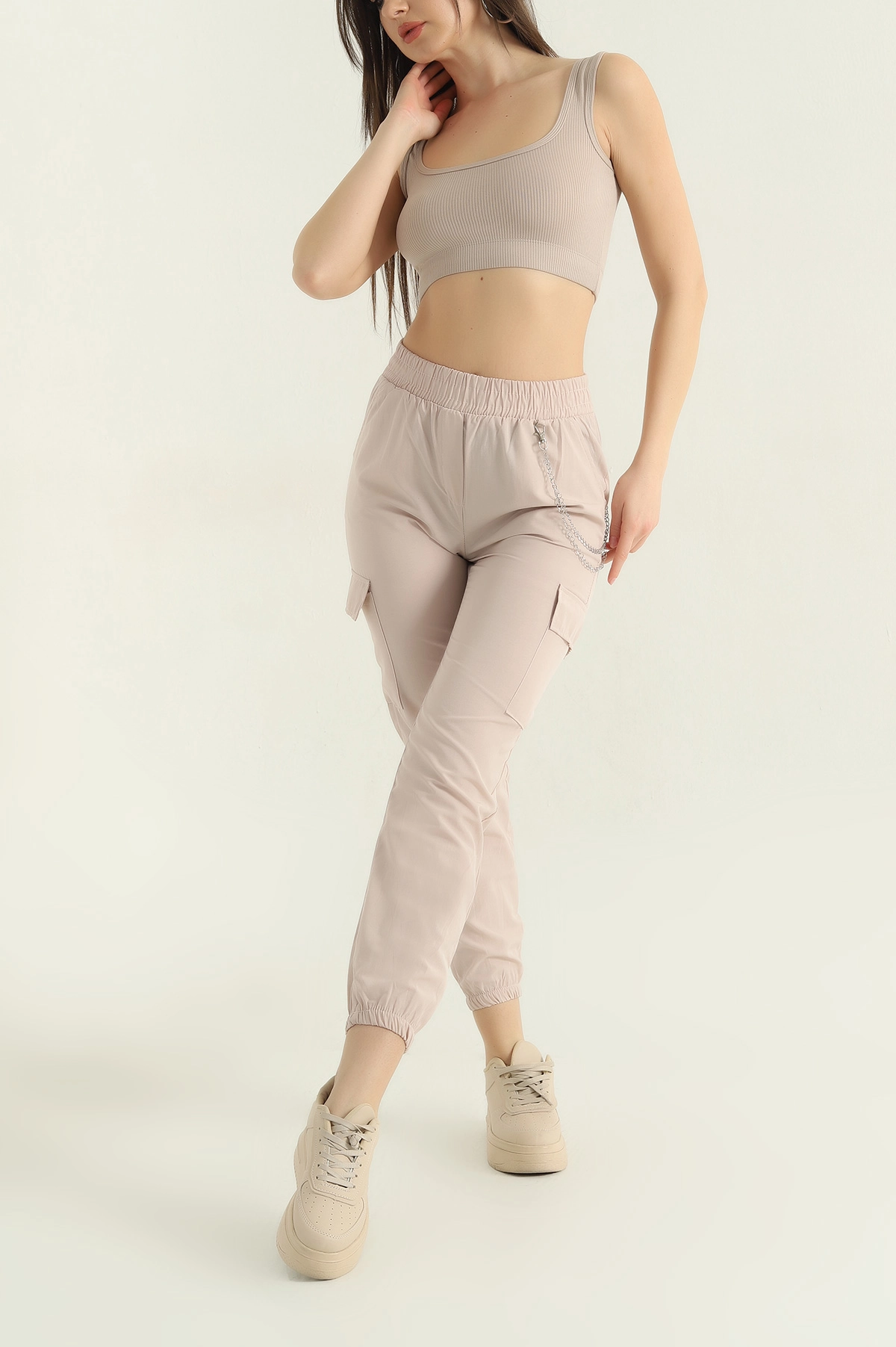 Taş Zincirli Kargo Cep Kadın Jogger Pantolon 356790