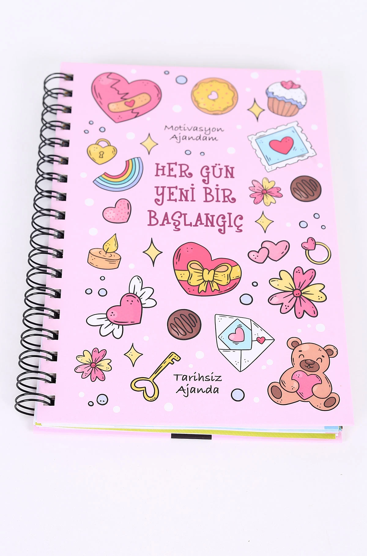 Tasarımlı Spiralli Sticker'lı Tarihsiz Konuşan Ajanda - Haftalık Planlayıcı Defter 393044