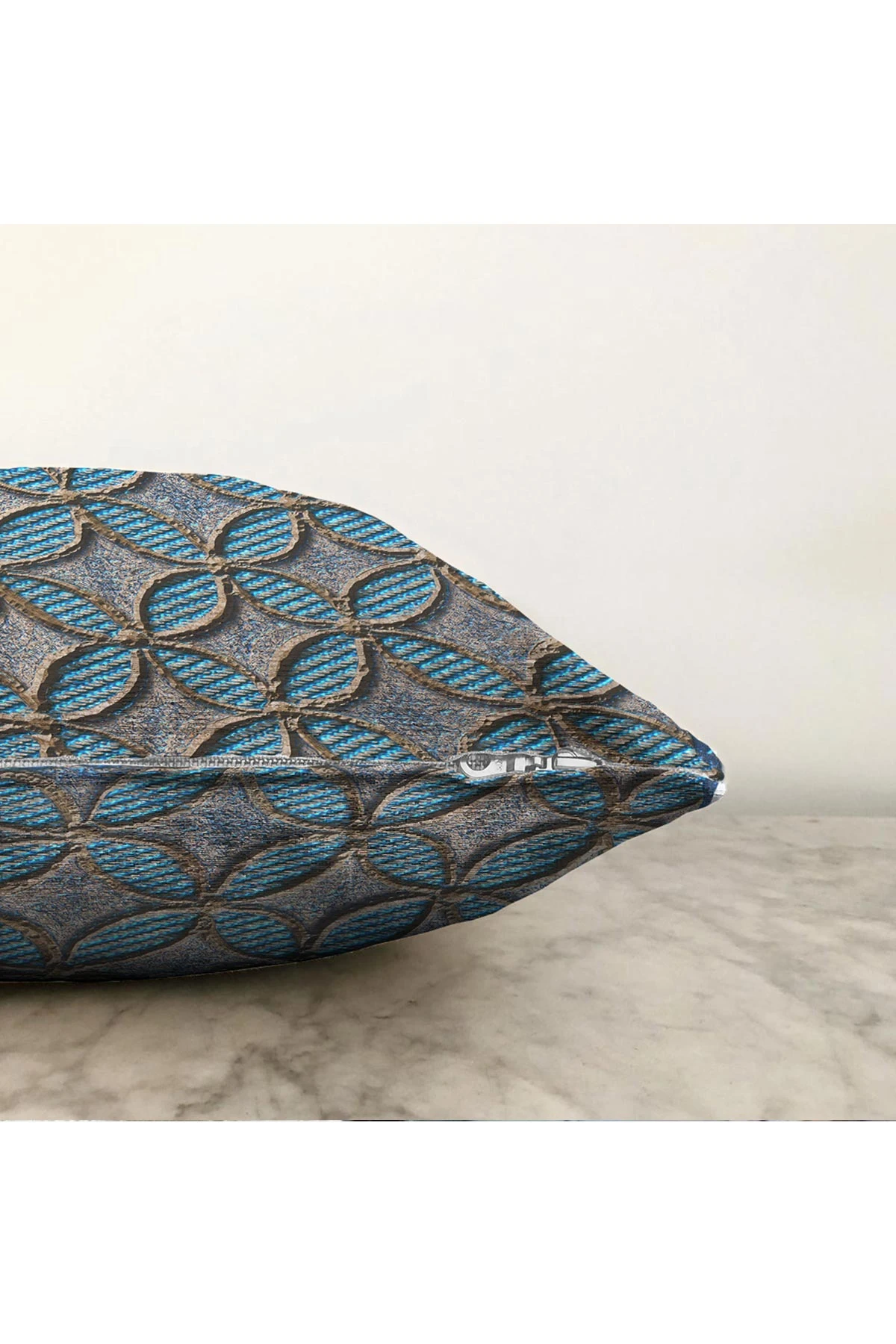 Mavi 43x43 Dijital Baskılı Fermuarlı Modern Kırlent Kılıfı 272891