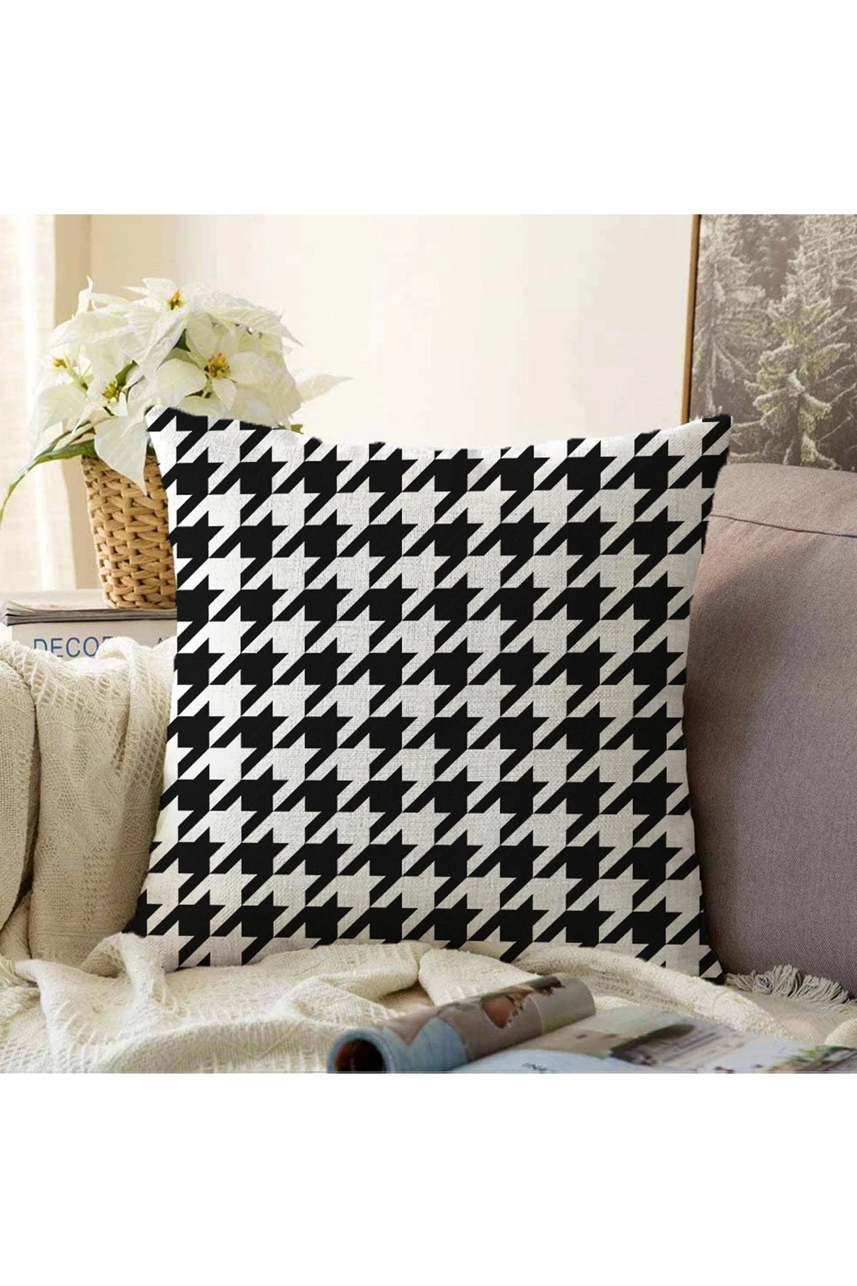 Siyah 43x43 Dijital Baskılı Fermuarlı Modern Kırlent Kılıfı 272911