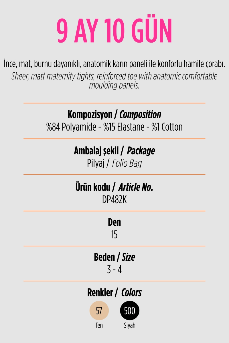 Ten 57 - Penti 9 Ay 10 Gün Penti  Hamile Çorabı 15 Den Kadın Külotlu Çorap 420970