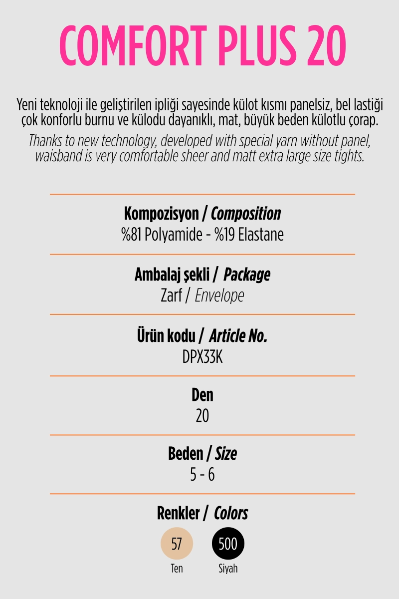 Ten 57 - Penti  Comfort Plus 20 Den (Büyük Beden ) Kadın Külotlu Çorap 420957