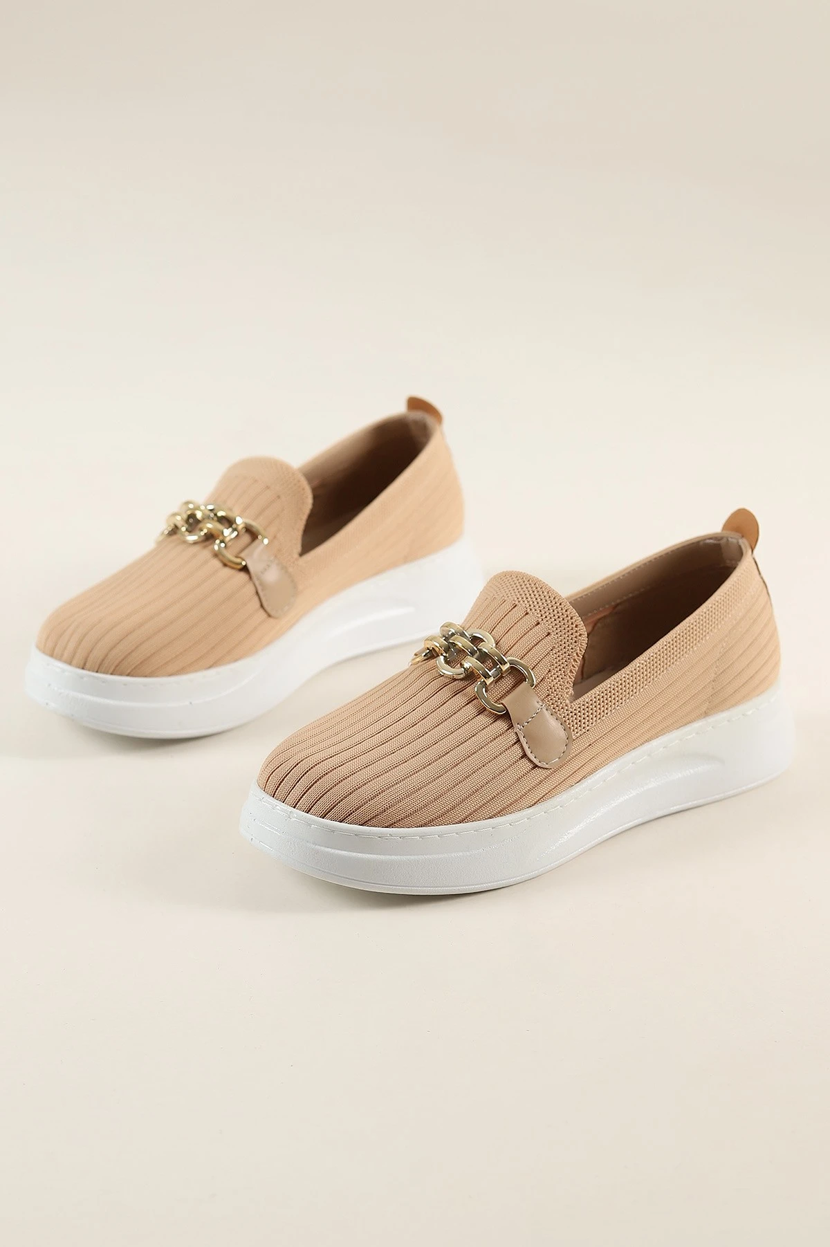Ten Beyaz Triko Gold Tokalı Loafer Ayakkabı 262232
