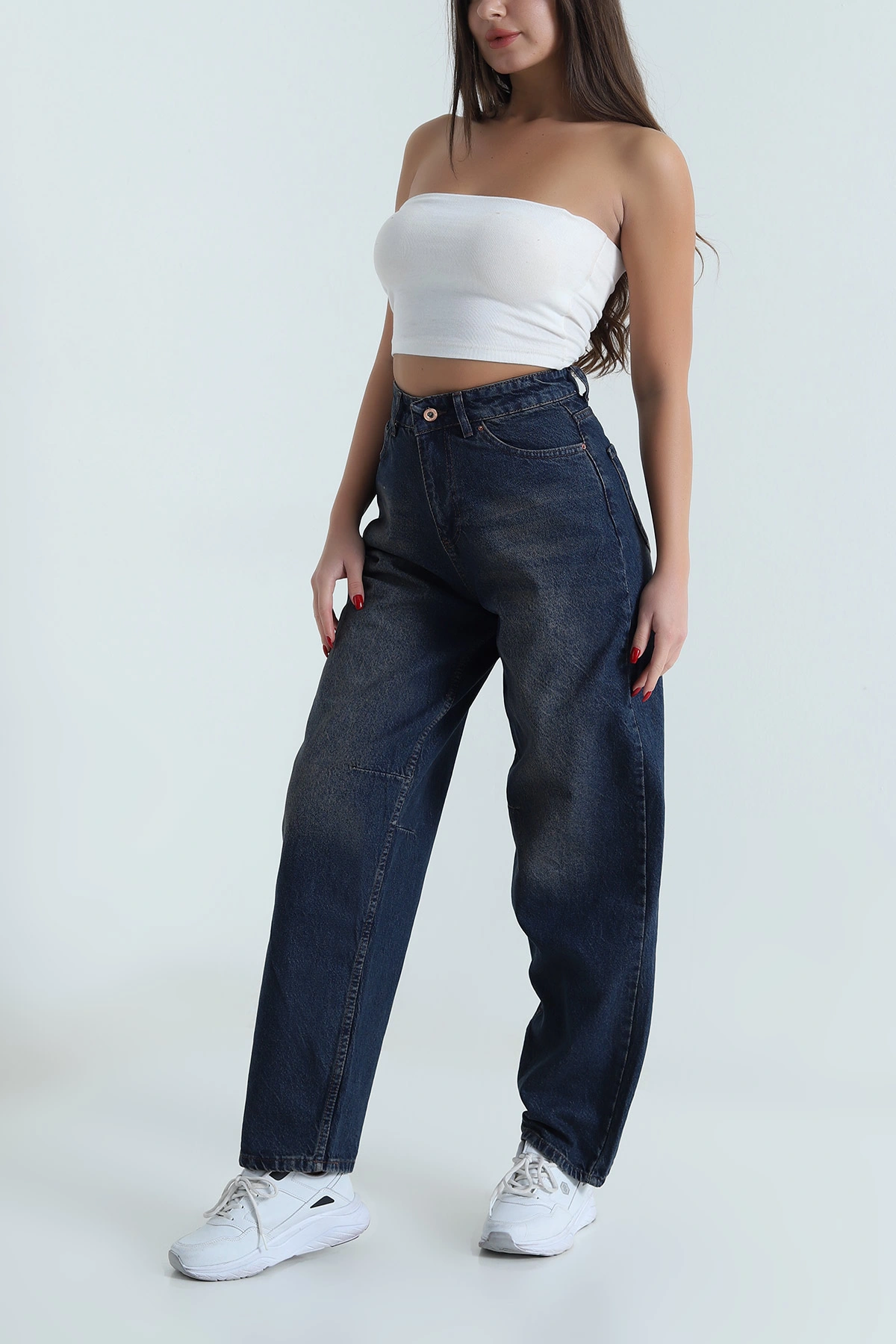 Tint Kemer Tokalı Baggy Kadın Kot Pantolon 493770