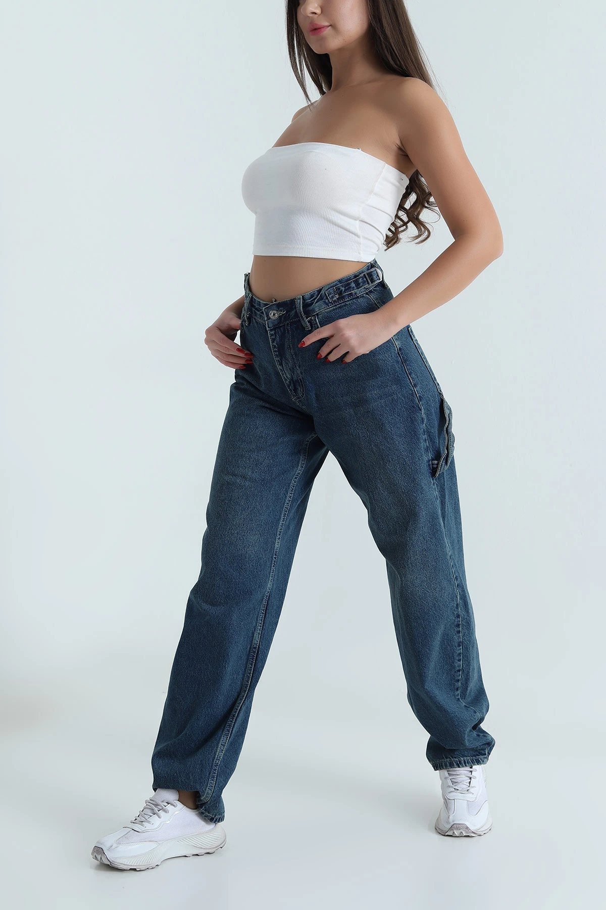 Tint Yan Apoletli Baggy Kadın Kot Pantolon 493303