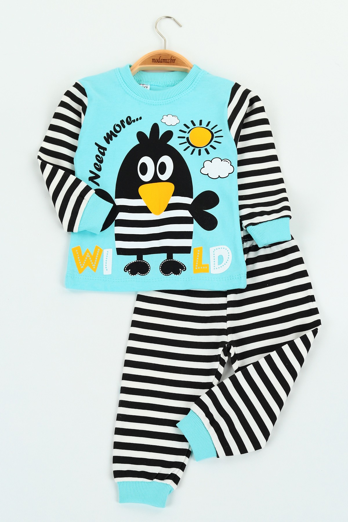 Turkuaz (1-3 yaş) Kuş Baskılı Kız Çocuk Pijama Takımı 126914