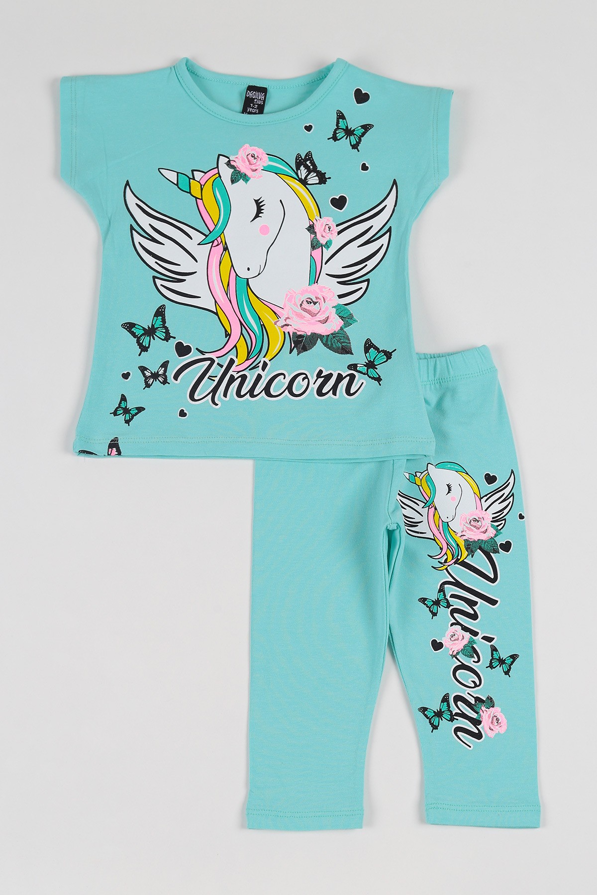 Turkuaz (1-8 yaş) Unicorn Baskılı Kız Çocuk Taytlı Takım 114468