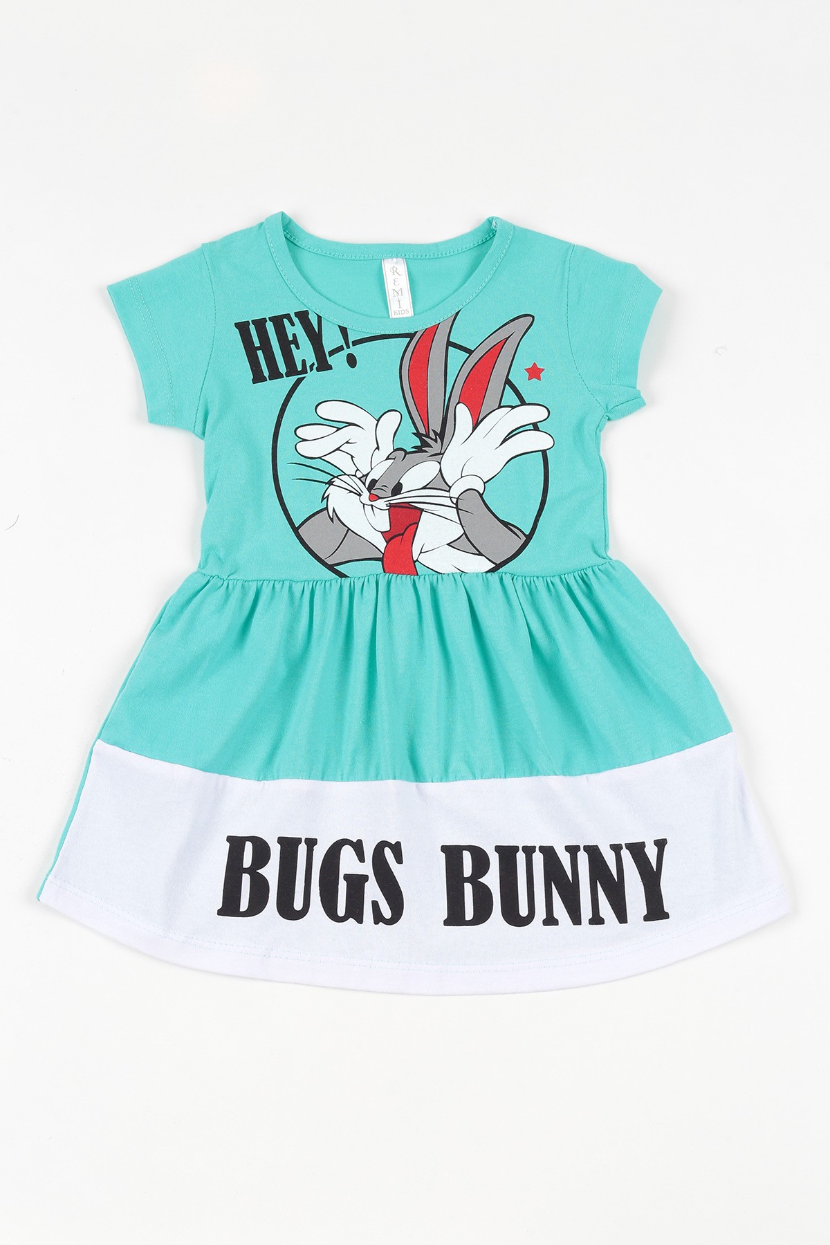 Turkuaz (4-8 yaş) Bugs Bunny Baskılı Beli Lastikli Kız Çocuk Elbise 108783