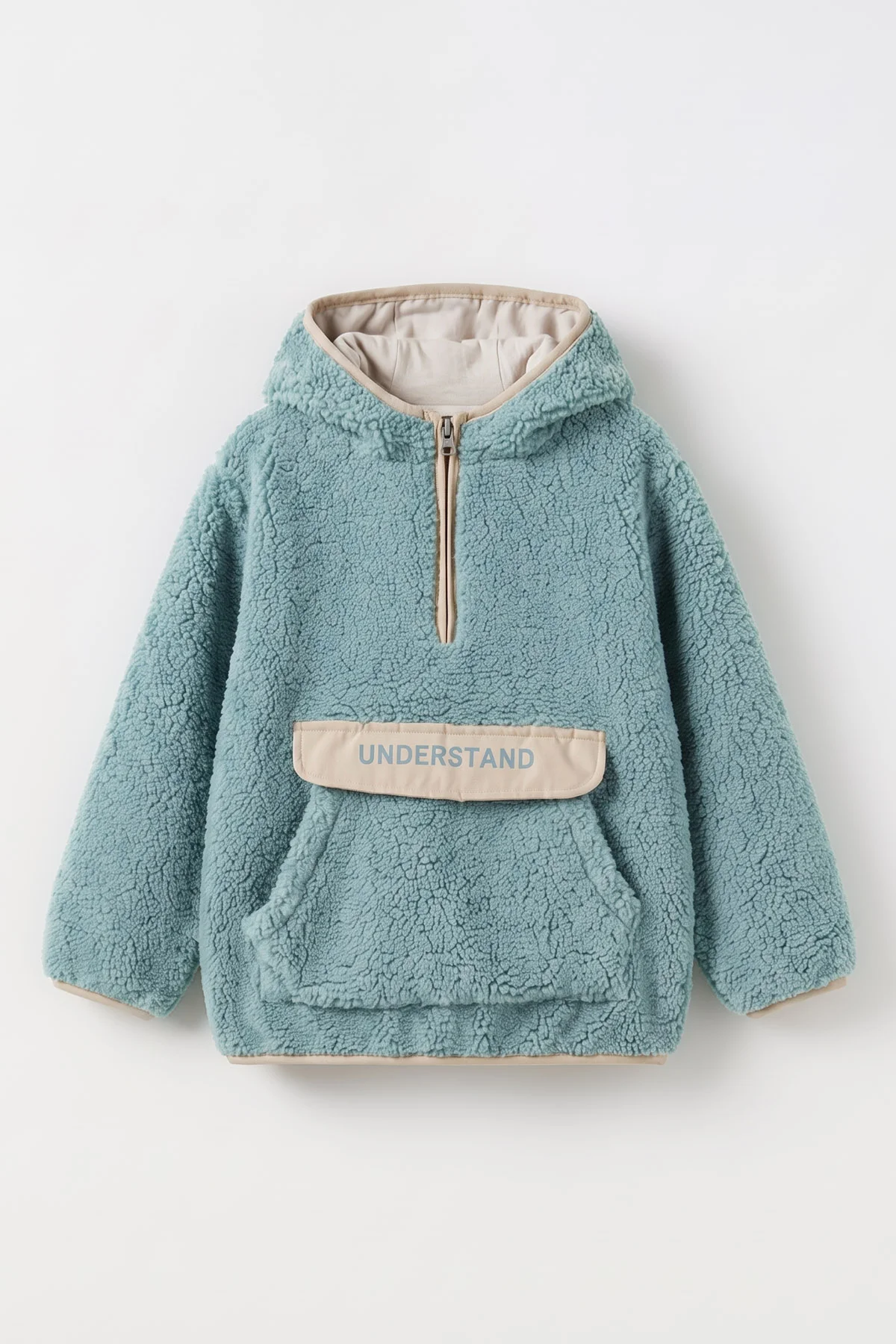 Su Yeşili (4-8 Yaş) Understand Nakışlı Kapüşonlu Kanguru Cepli Yardım Fermuarlı Kuzu Erkek Çocuk Sweatshirt 496327