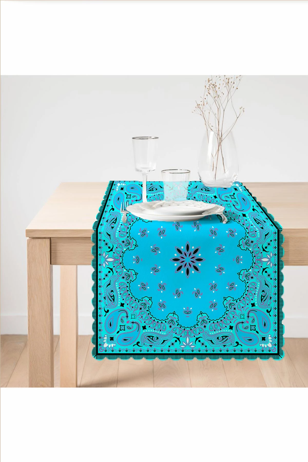 Turkuaz 45x140 Dijital Baskılı Özel Tasarım Modern Runner 230950