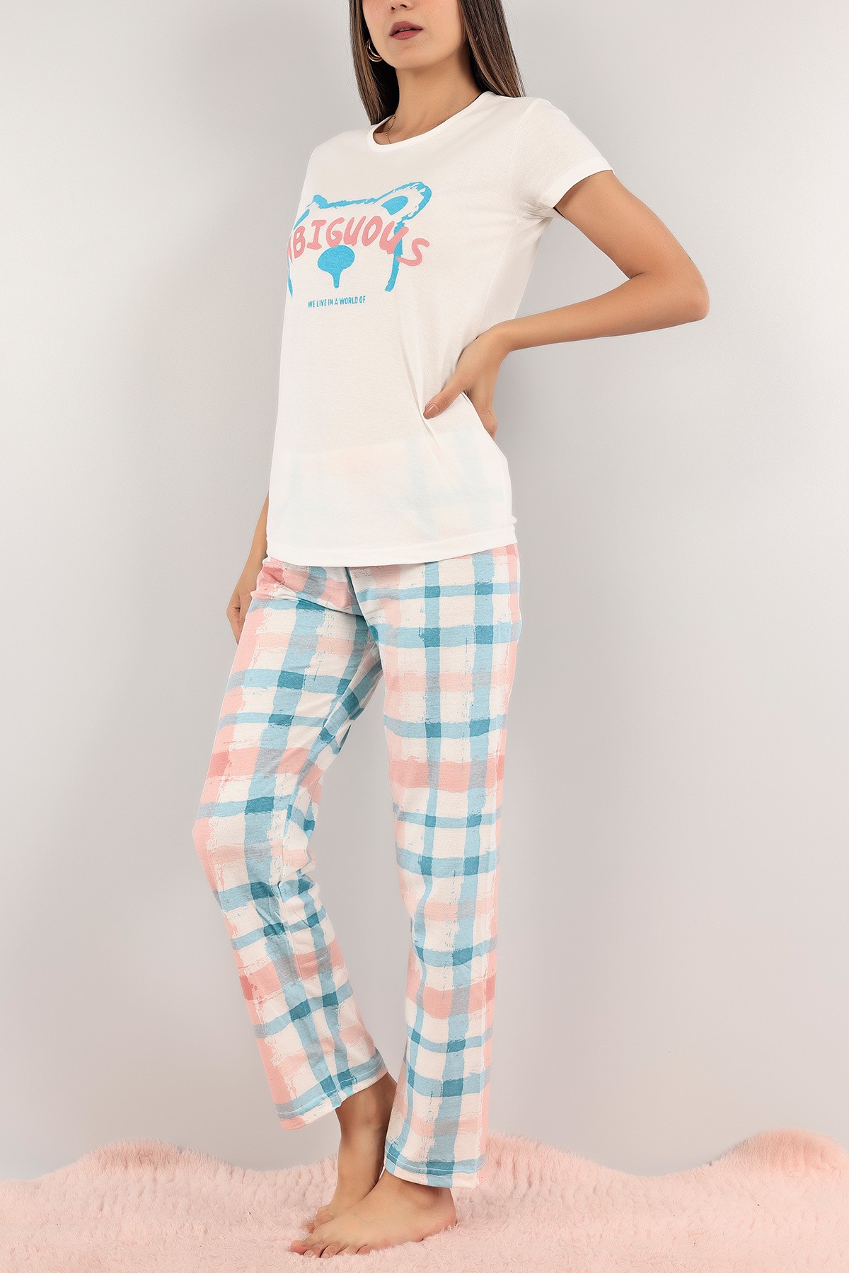 Turkuaz Baskılı Bayan Pijama Takımı 123049