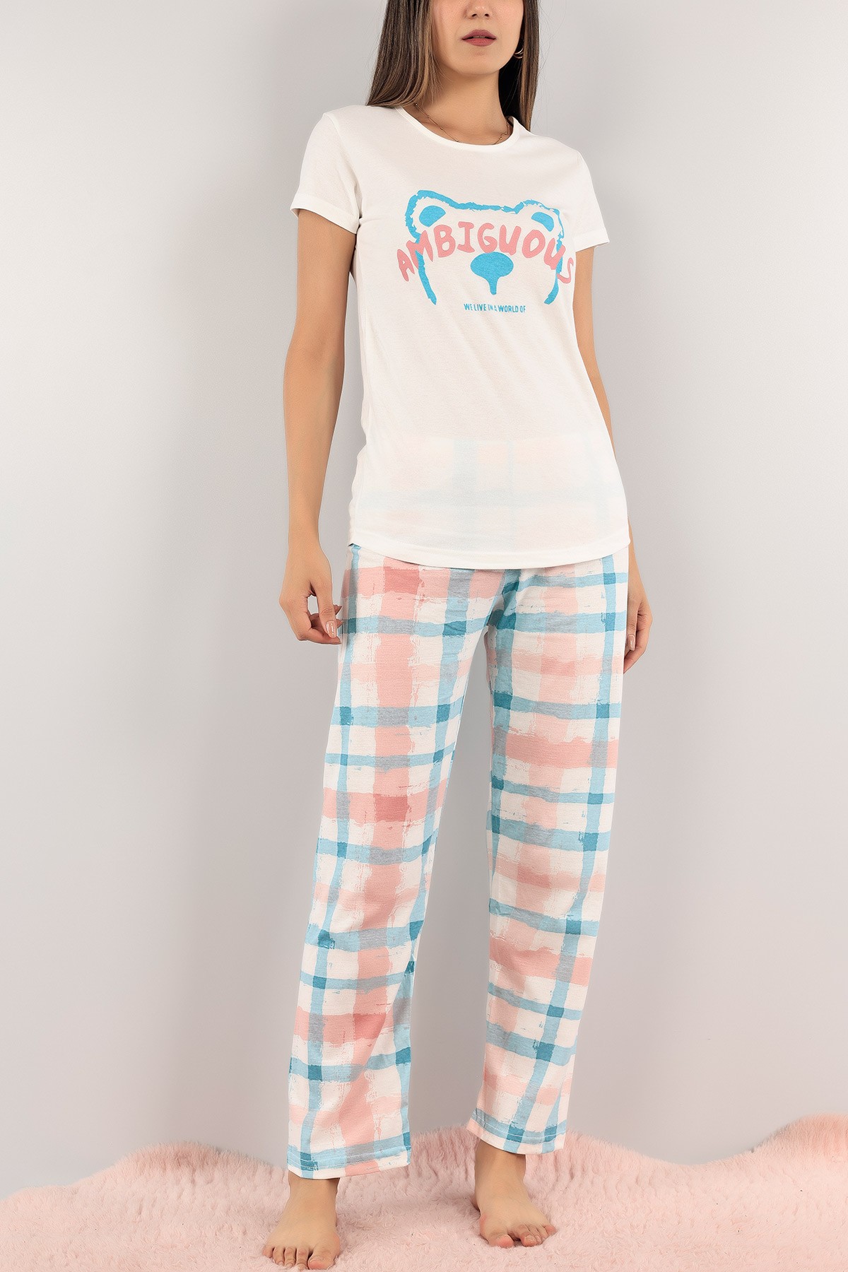 Turkuaz Baskılı Bayan Pijama Takımı 123049