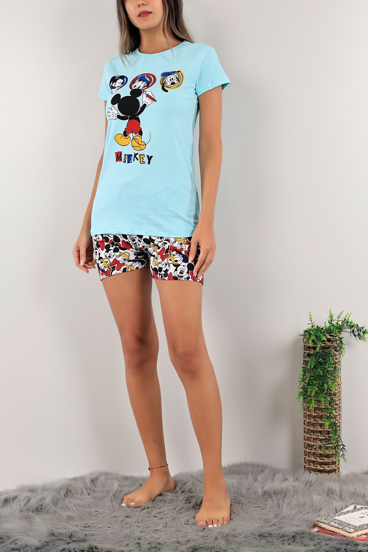 Turkuaz Baskılı Bayan Pijama Takımı 125330