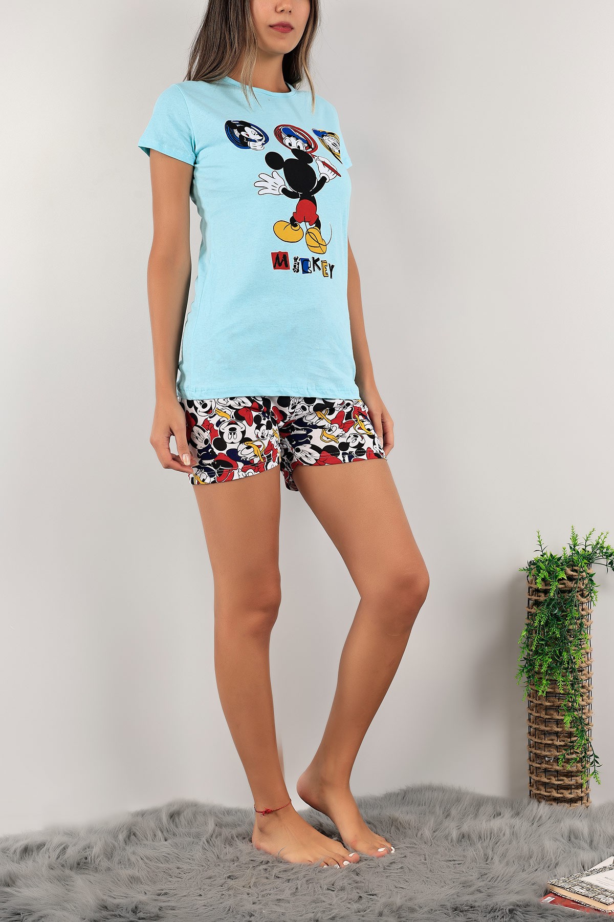 Turkuaz Baskılı Bayan Pijama Takımı 125330