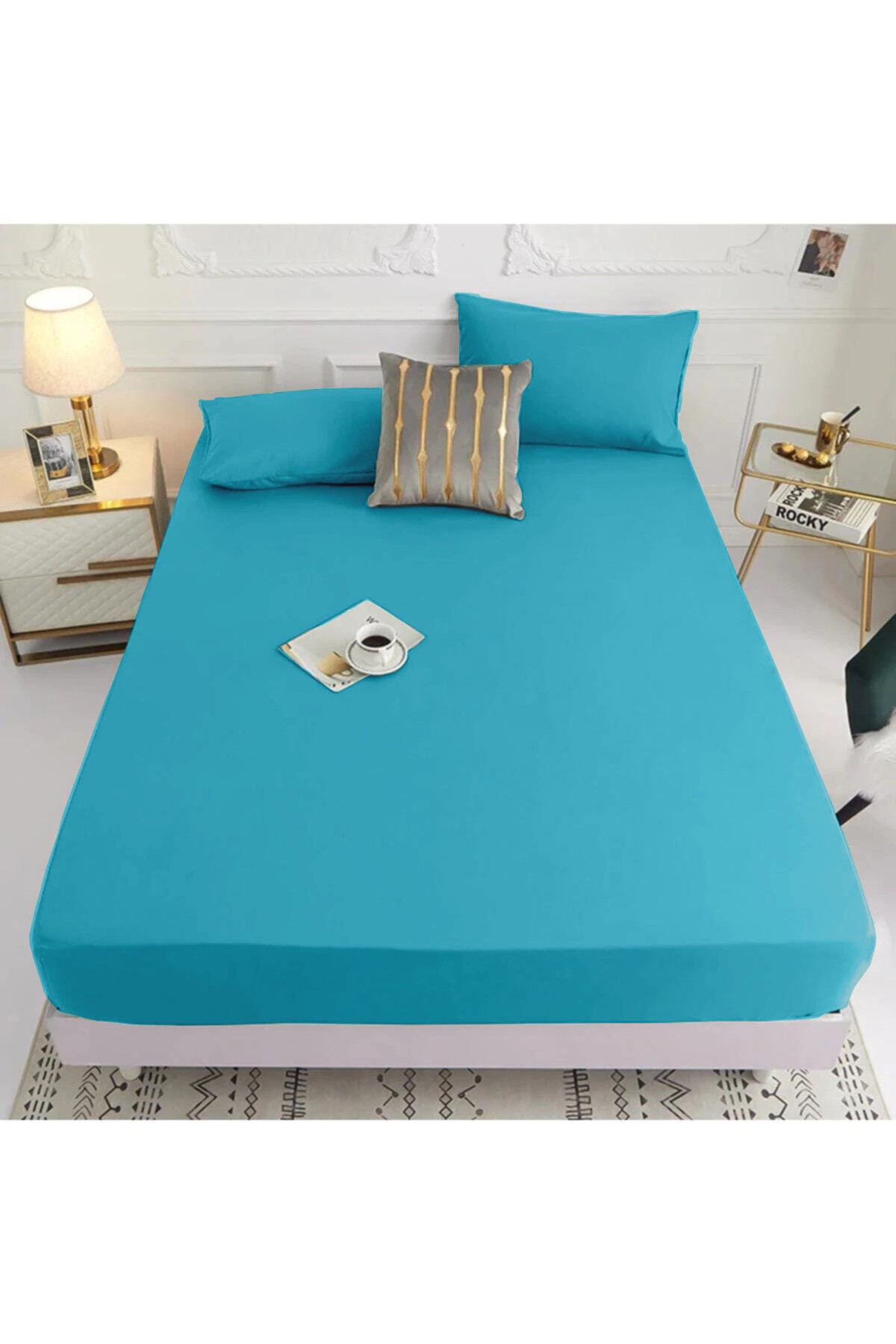 160x200 Turkuaz Bella Home Ranforce Lastik Çarşaf Seti 205412