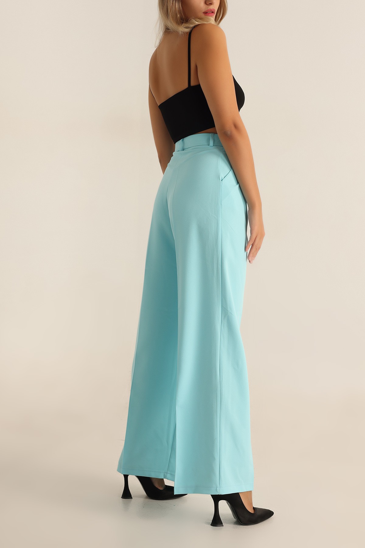 Turkuaz Pileli Palazzo Bayan Pantalon 196249