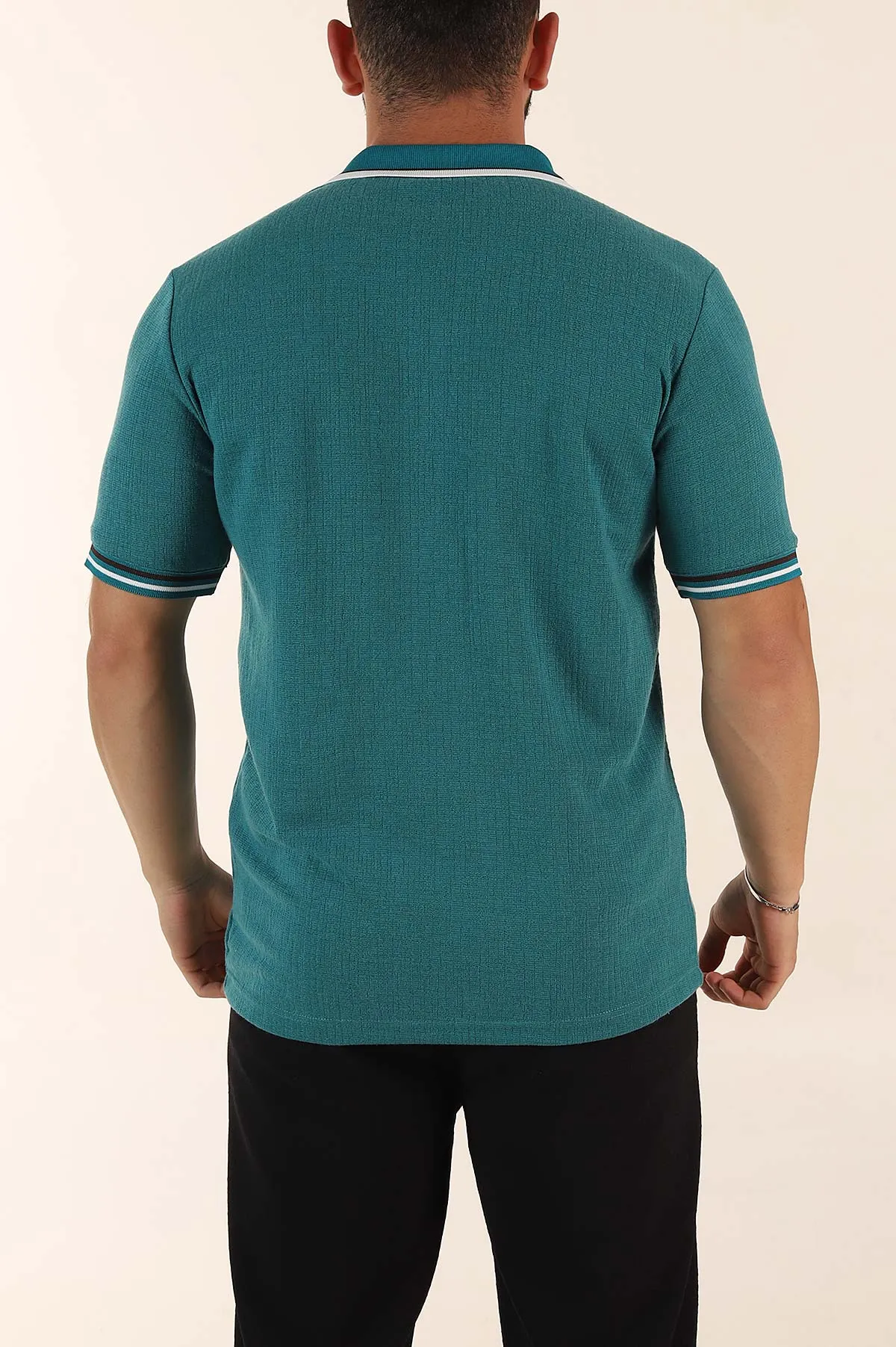 Turkuaz Regular Fit Dokulu Fermuarlı Polo Yaka Erkek Triko Tişört 370061