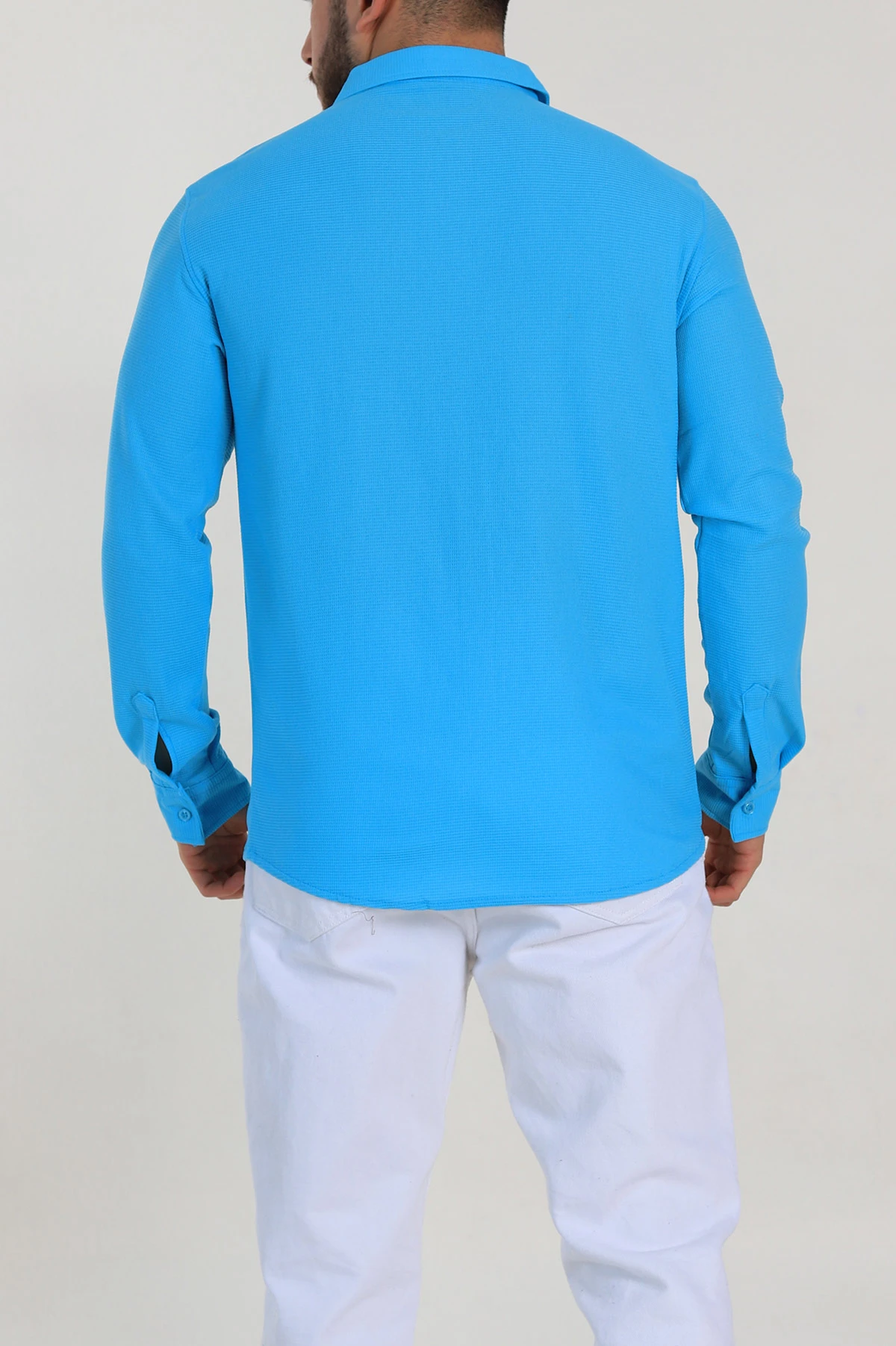 Turkuaz Slim Fit Petek Dokulu Uzun Kollu Erkek Gömlek 325218